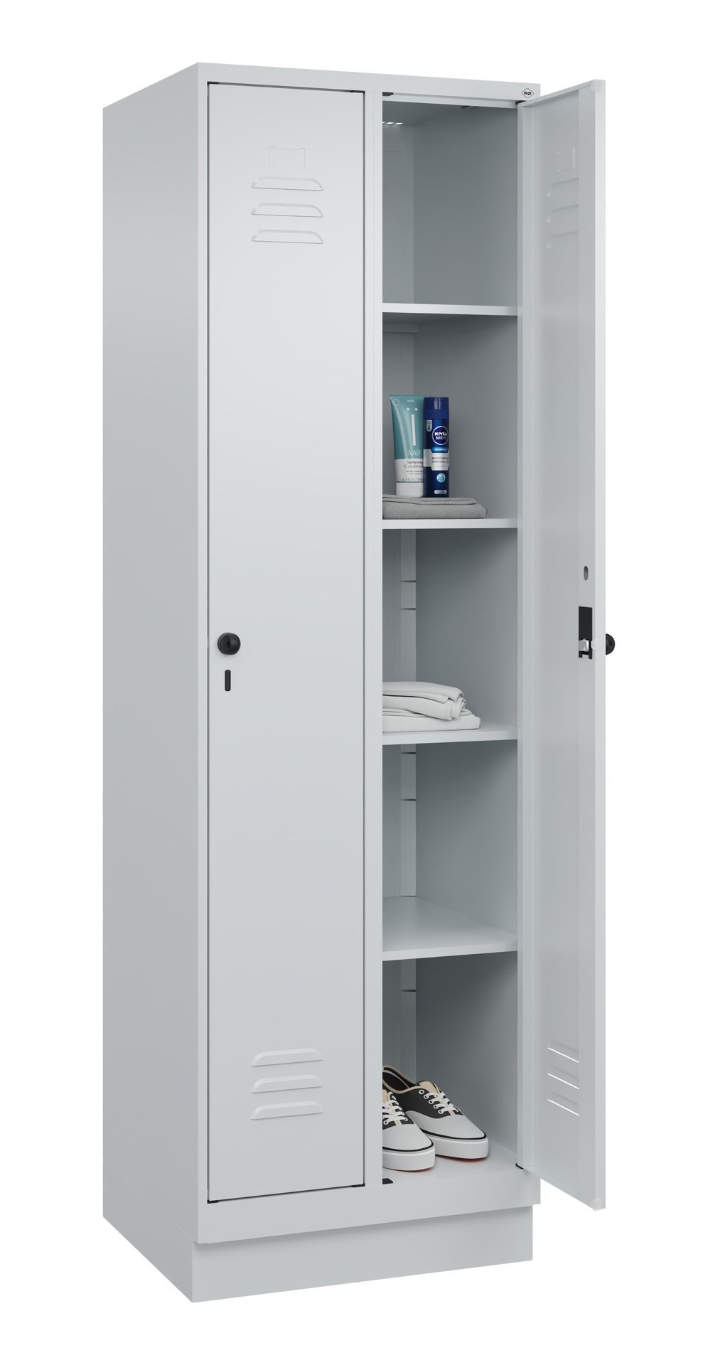 C+P Wäsche-Spind Classic PLUS, Sockel, 2 Abteile, 1950x600x500mm, 7035/7035 Produktbild img1 L