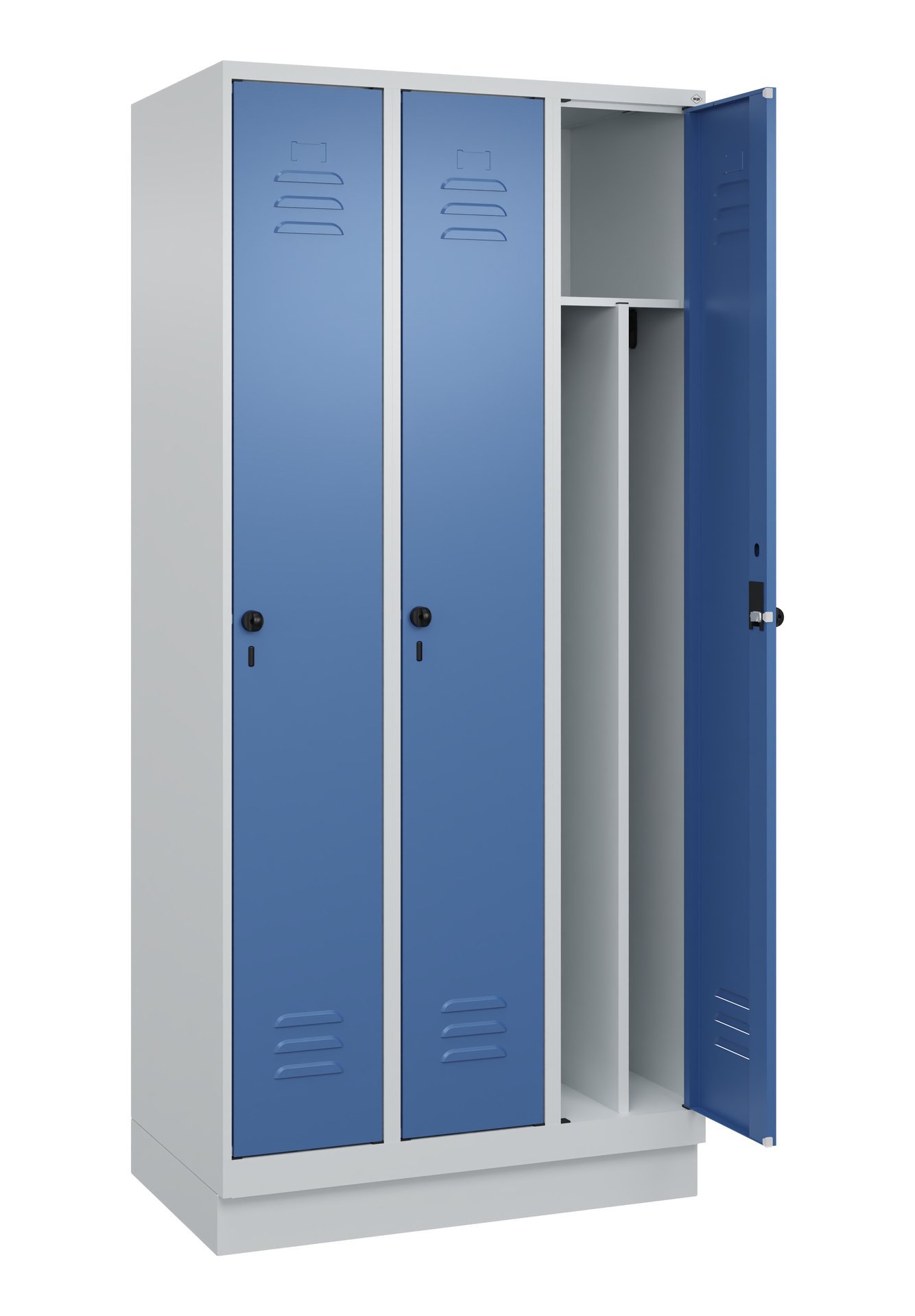 C+P Spind Classic PLUS, Sockel, 3 Abteile, 1950x900x500mm, 7035/5023 Produktbild img1 L