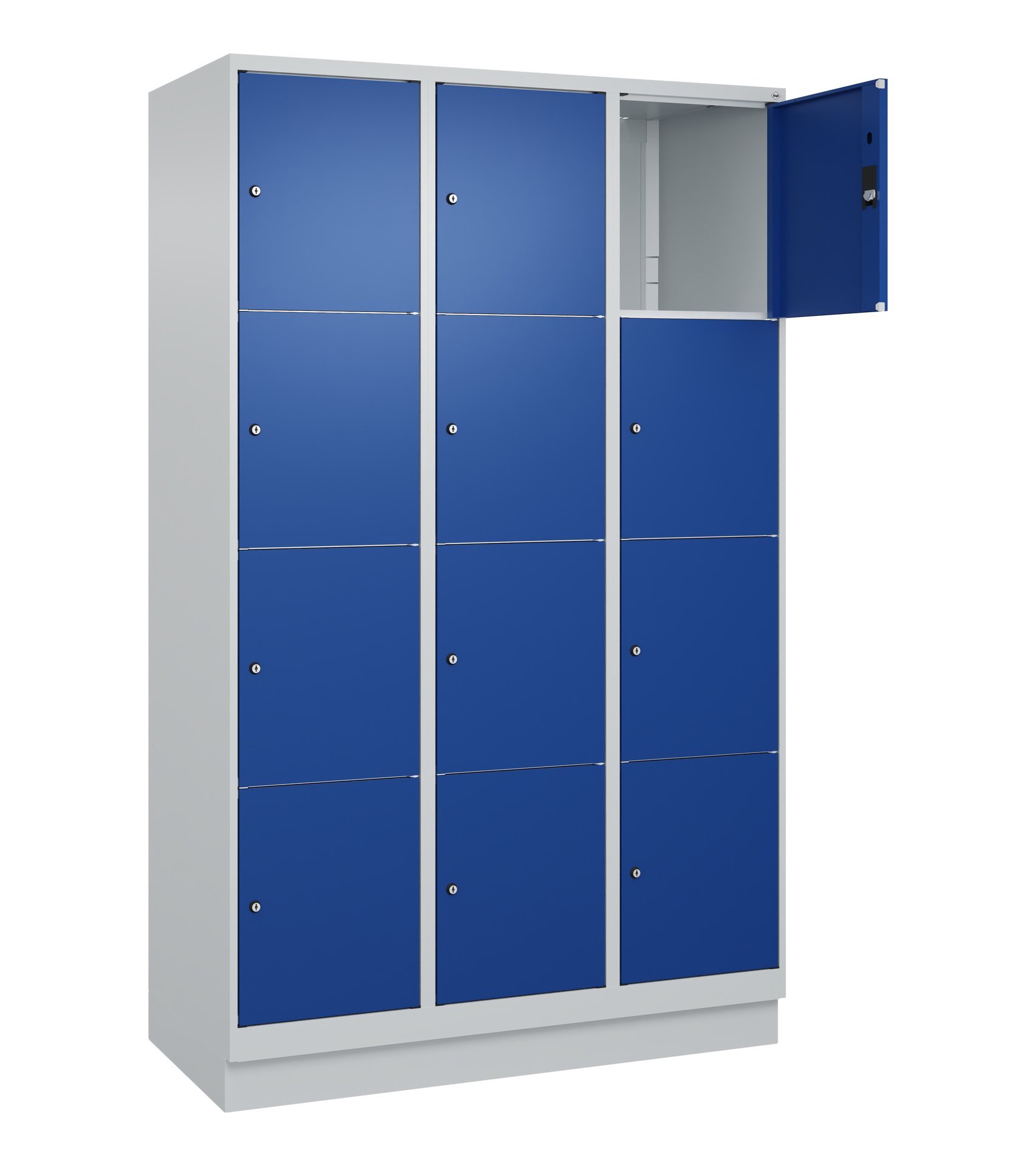 C+P Schließfachschrank Classic PLUS, Sockel, 12 Fächer, 1950x1200x500mm, 7035/50 Produktbild img2 L
