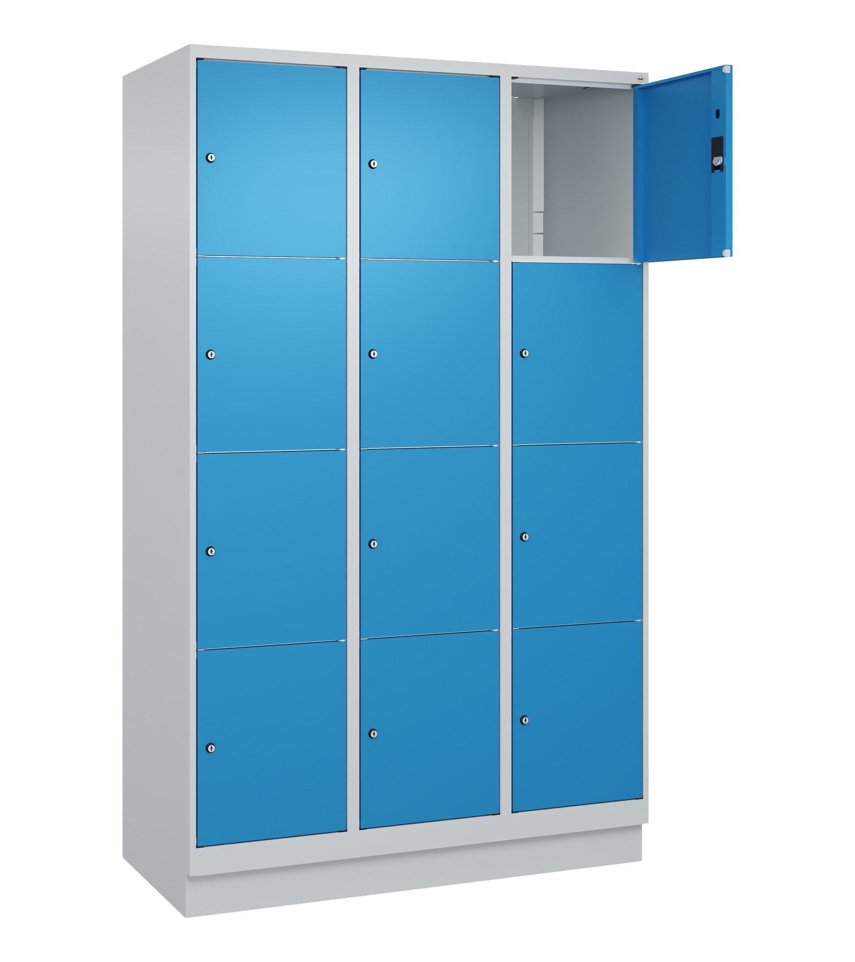 C+P Schließfachschrank Classic PLUS, Sockel, 12 Fächer, 1950x1200x500mm, 7035/50 Produktbild img2 L