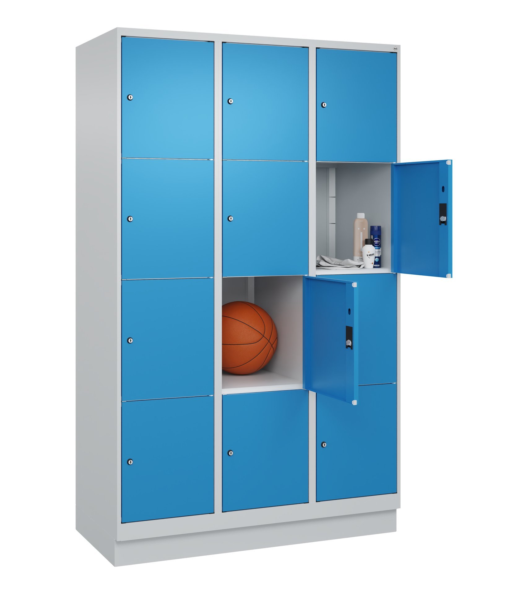 C+P Schließfachschrank Classic PLUS, Sockel, 12 Fächer, 1950x1200x500mm, 7035/50 Produktbild img1 L