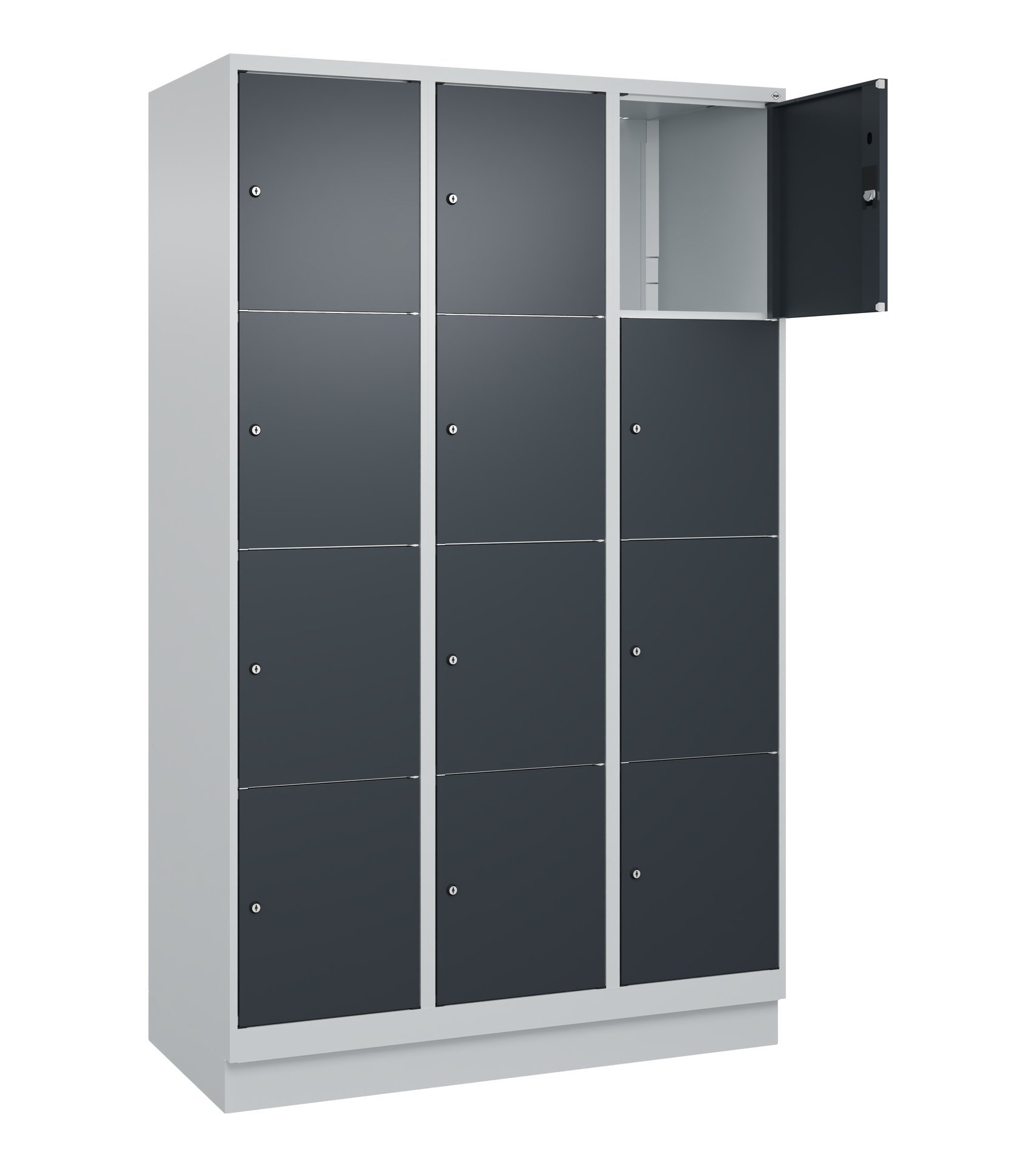 C+P Schließfachschrank Classic PLUS, Sockel, 12 Fächer, 1950x1200x500mm, 7035/70 Produktbild img2 L