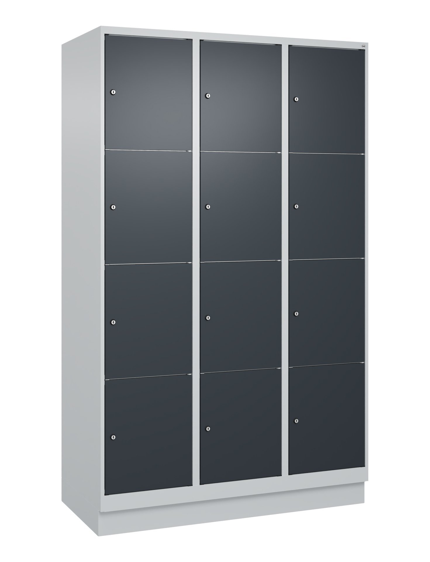 C+P Schließfachschrank Classic PLUS, Sockel, 12 Fächer, 1950x1200x500mm, 7035/70 Produktbild img3 L