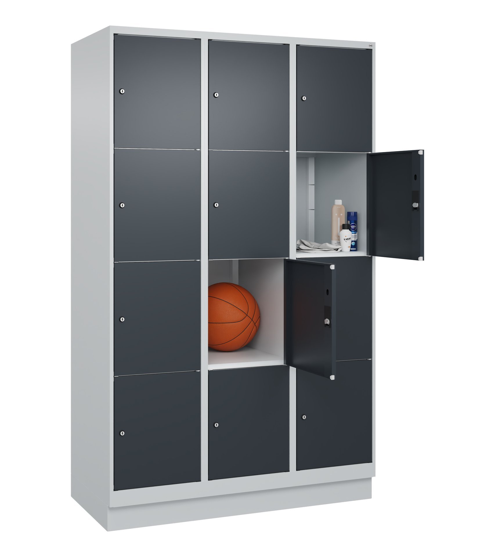 C+P Schließfachschrank Classic PLUS, Sockel, 12 Fächer, 1950x1200x500mm, 7035/70 Produktbild img1 L