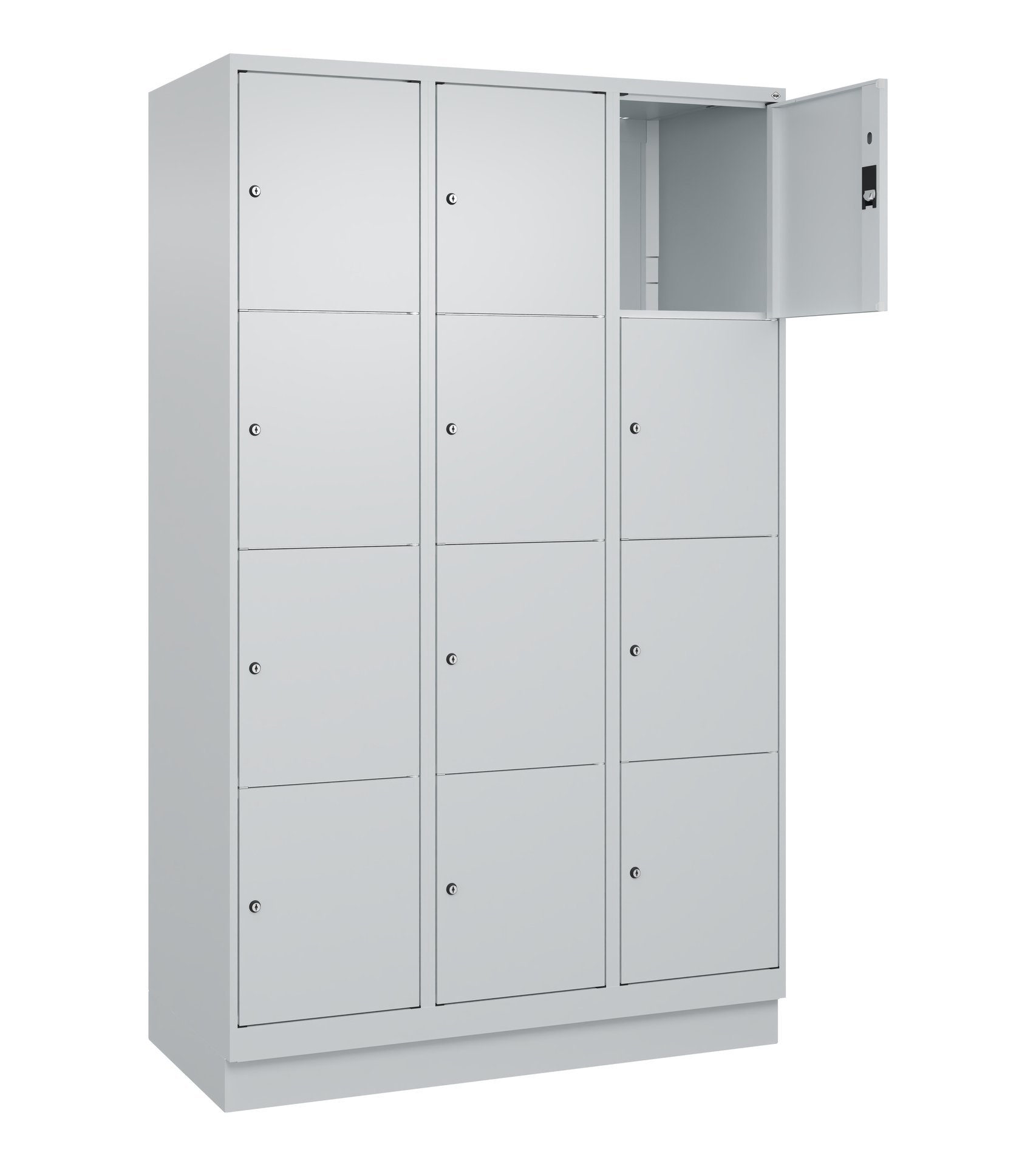 C+P Schließfachschrank Classic PLUS, Sockel, 12 Fächer, 1950x1200x500mm, 7035/70 Produktbild img2 L