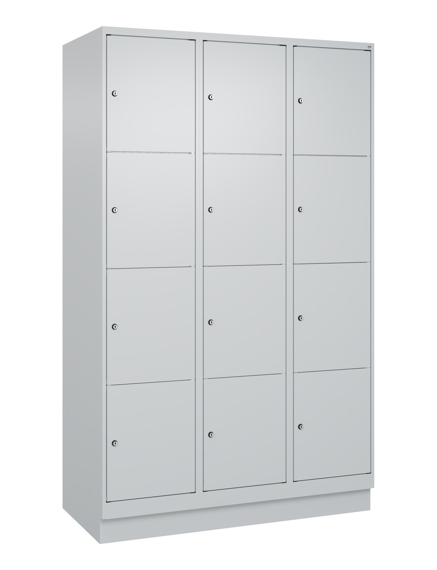 C+P Schließfachschrank Classic PLUS, Sockel, 12 Fächer, 1950x1200x500mm, 7035/70 Produktbild img3 L
