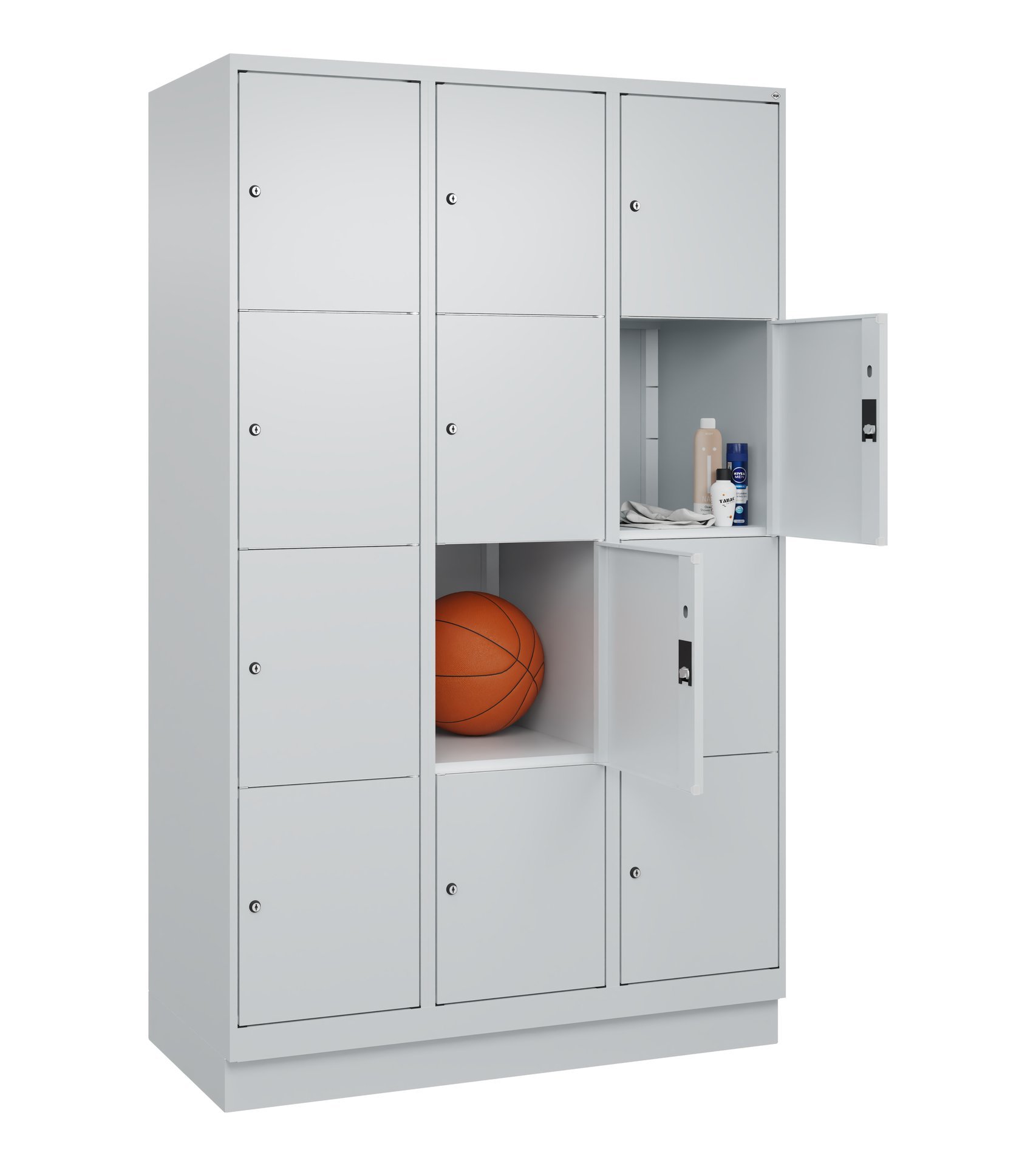C+P Schließfachschrank Classic PLUS, Sockel, 12 Fächer, 1950x1200x500mm, 7035/70 Produktbild img1 L