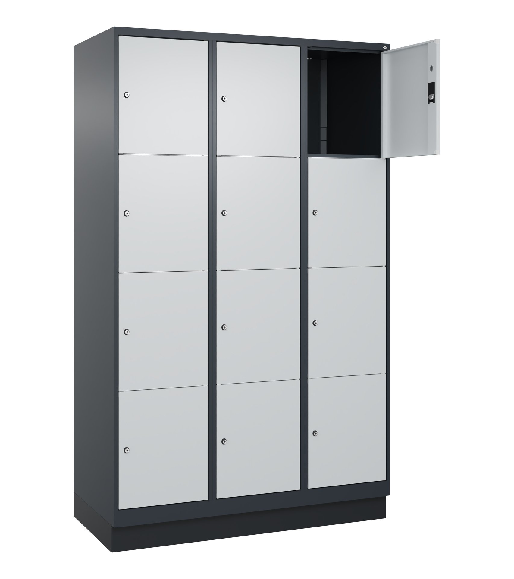 C+P Schließfachschrank Classic PLUS, Sockel, 12 Fächer, 1950x1200x500mm, 7016/70 Produktbild img2 L