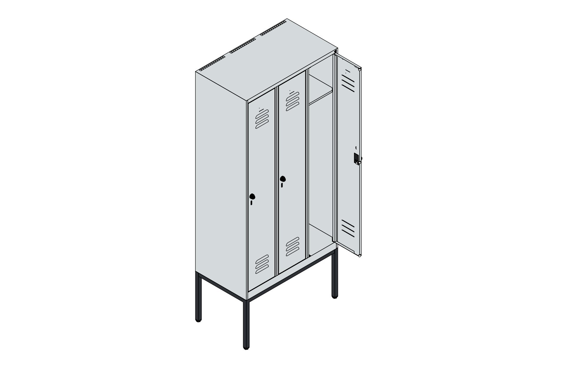 C+P Spind Classic PLUS, Gestell, 3 Abteile, 2120x900x500mm, 9016/9016 Produktbild img5 L