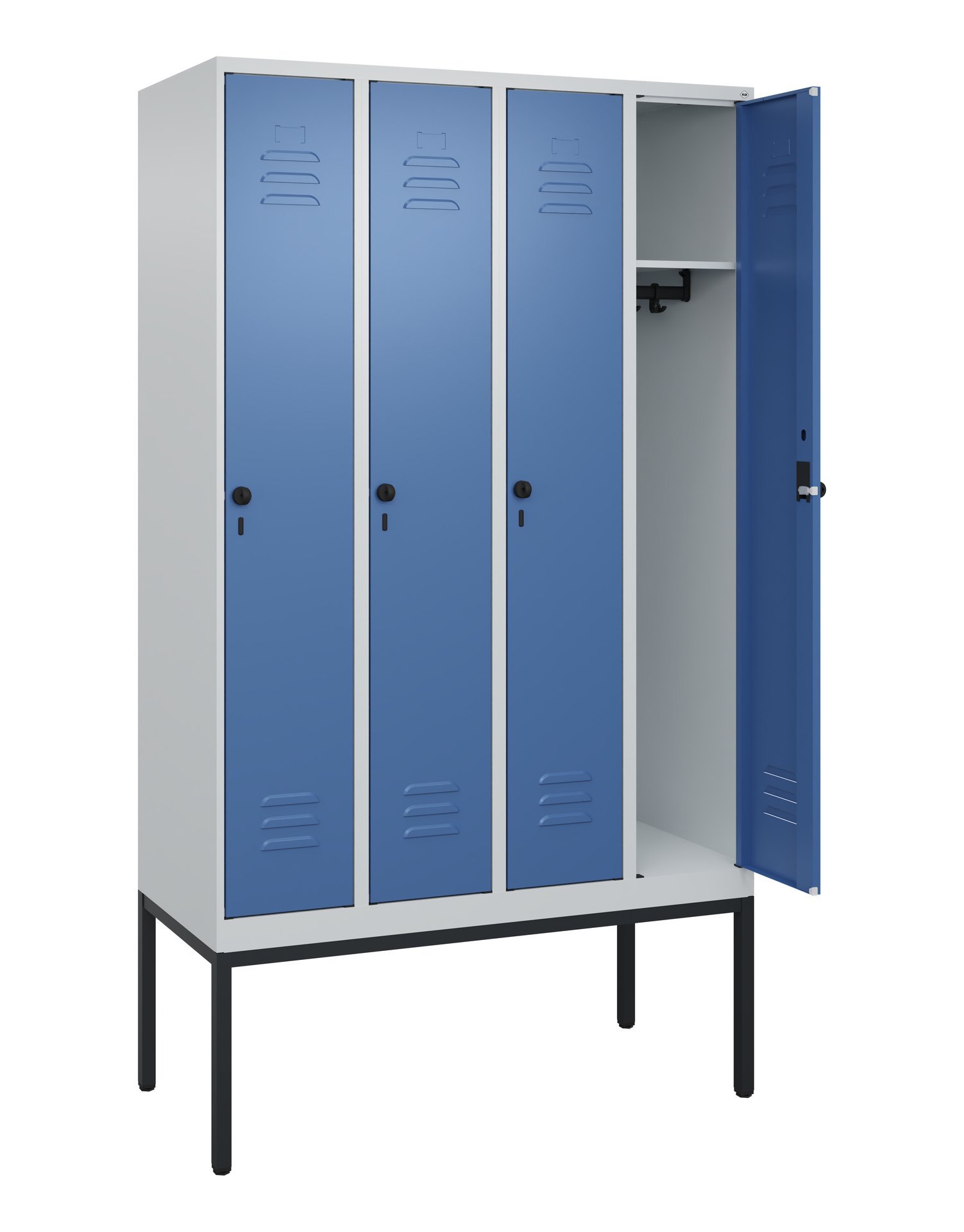 C+P Spind Classic PLUS, Gestell, 4 Abteile, 2120x1200x500mm, 7035/5023 Produktbild img1 L