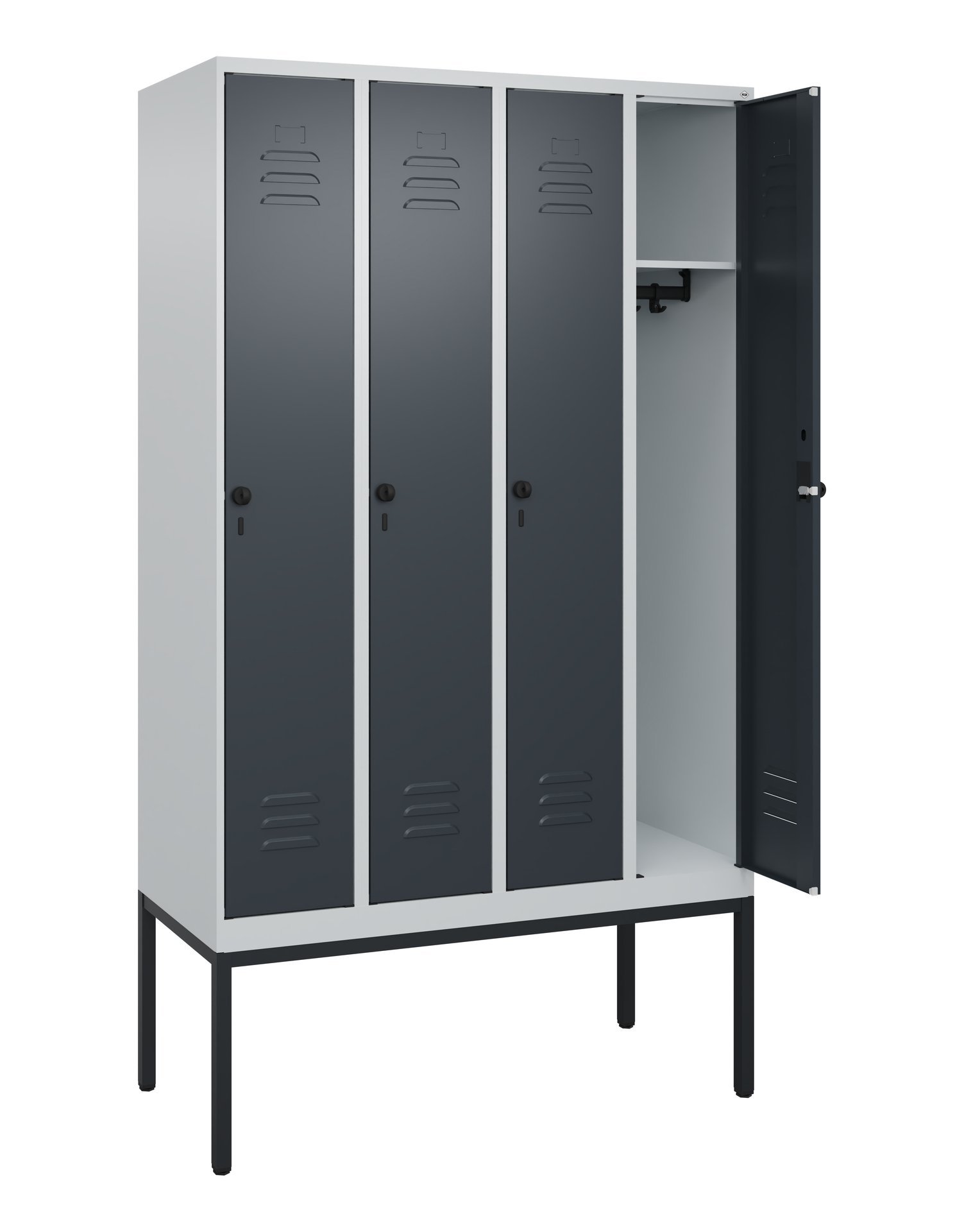 C+P Spind Classic PLUS, Gestell, 4 Abteile, 2120x1200x500mm, 7035/7016 Produktbild img1 L