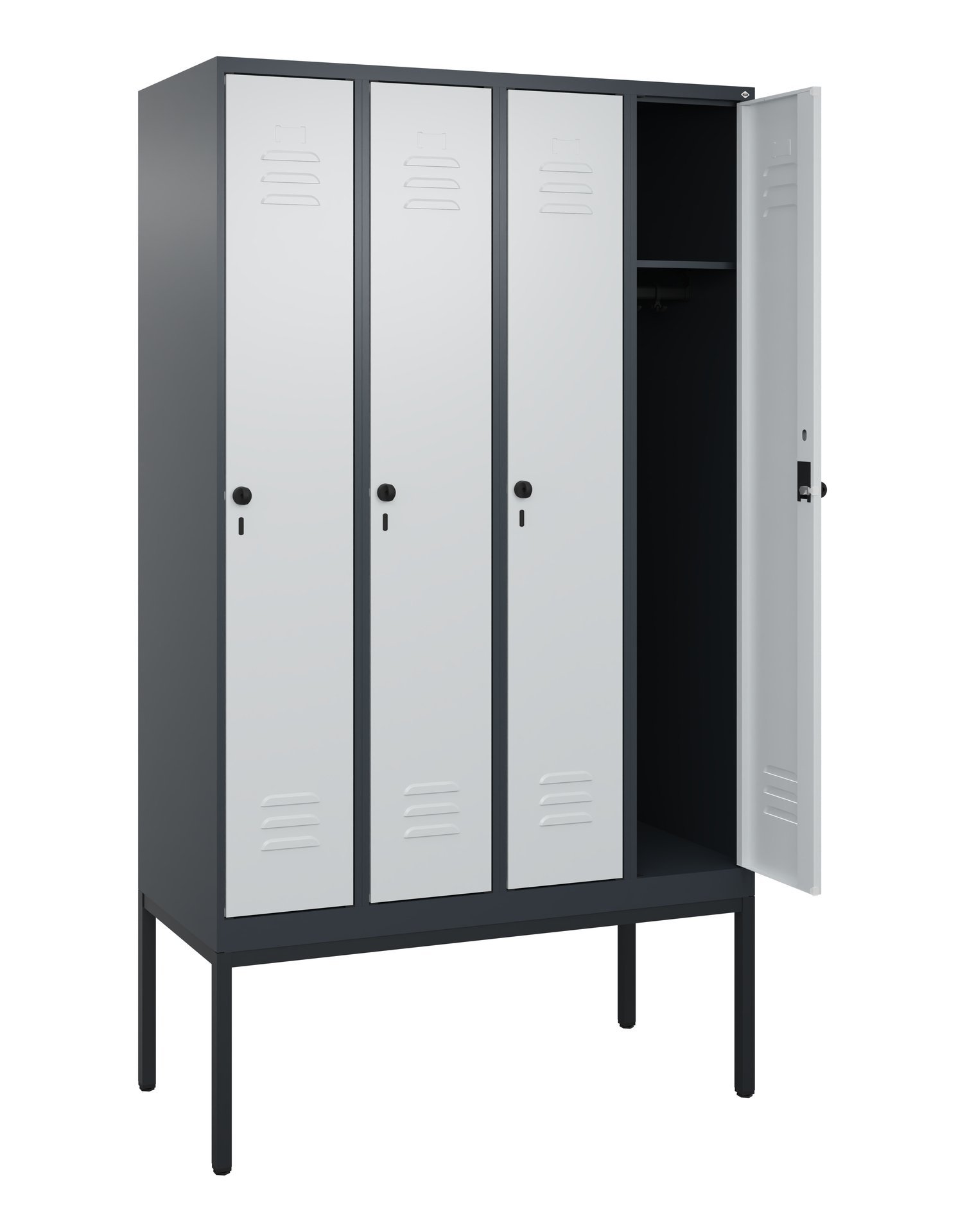 C+P Spind Classic PLUS, Gestell, 4 Abteile, 2120x1200x500mm, 7016/7035 Produktbild img1 L