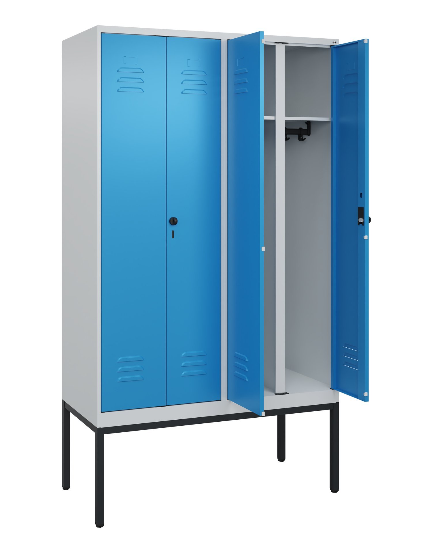 C+P Schwarz-Weiß-Spind Classic PLUS, Gestell, 4 Abteile, 2120x1200x500mm, 7035/5 Produktbild img1 L