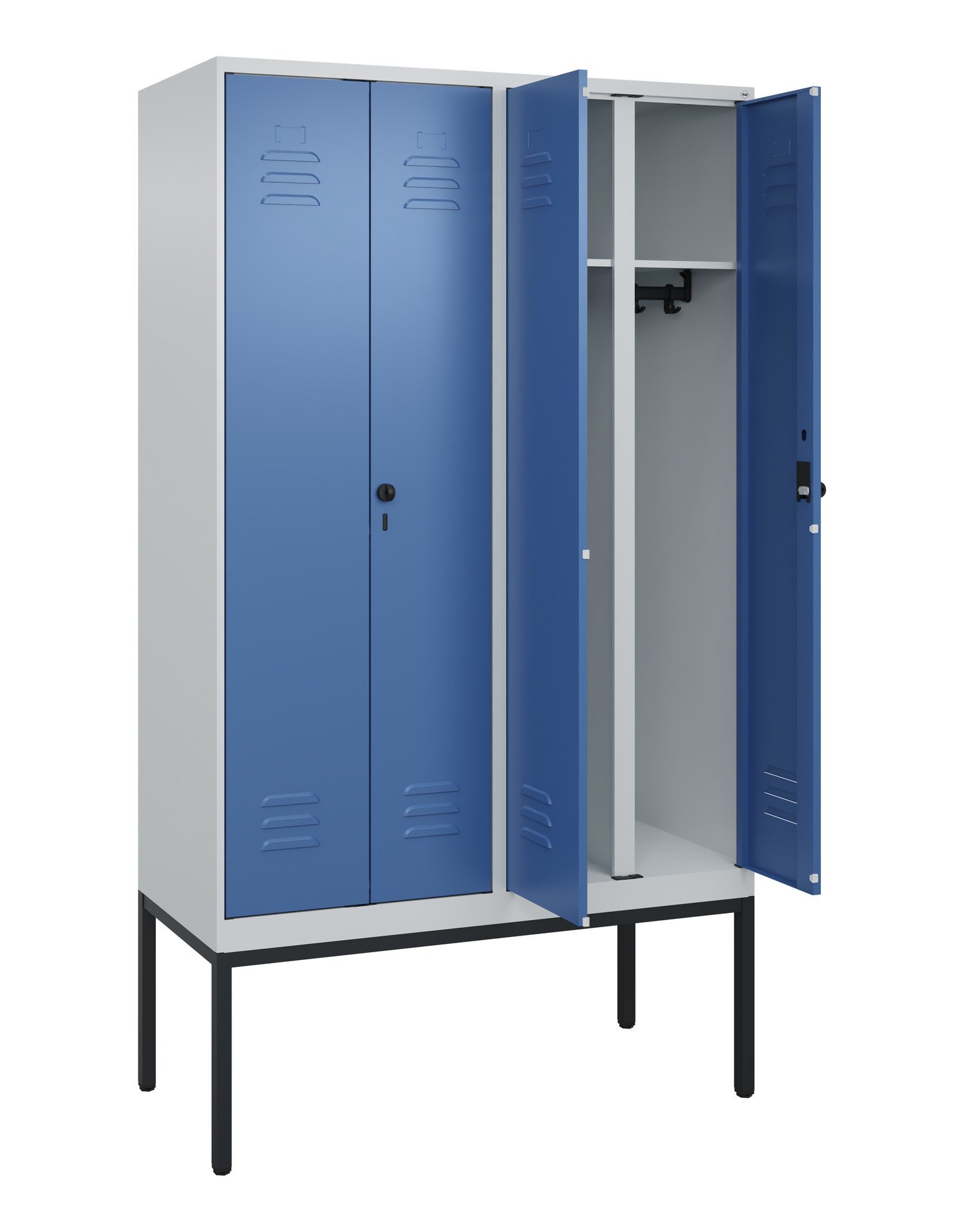 C+P Schwarz-Weiß-Spind Classic PLUS, Gestell, 4 Abteile, 2120x1200x500mm, 7035/5 Produktbild img1 L