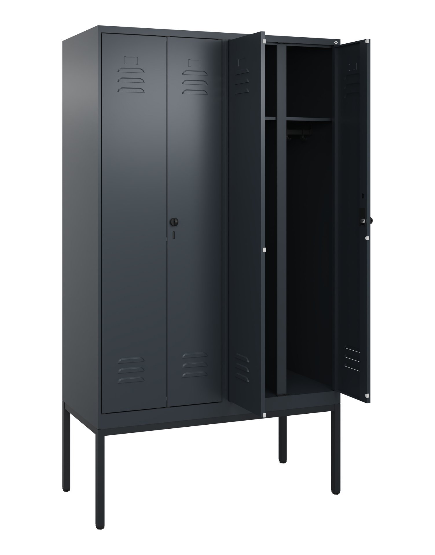C+P Schwarz-Weiß-Spind Classic PLUS, Gestell, 4 Abteile, 2120x1200x500mm, 7016/7 Produktbild img1 L