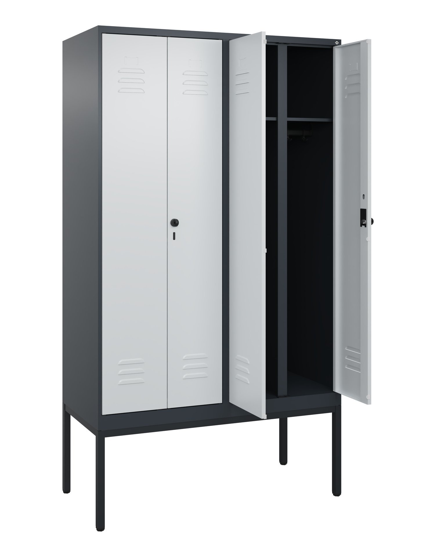 C+P Schwarz-Weiß-Spind Classic PLUS, Gestell, 4 Abteile, 2120x1200x500mm, 7016/7 Produktbild img1 L