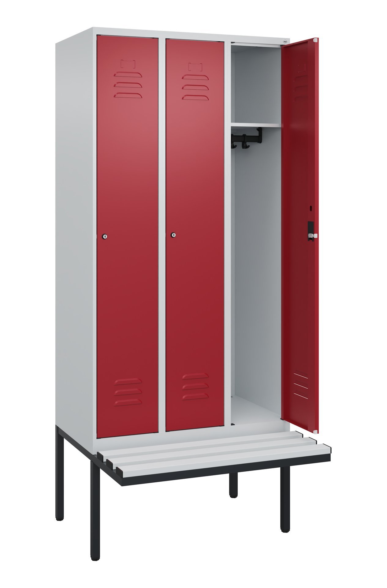 C+P Spind Classic PLUS, Bank, 3 Abteile, 2120x900x815mm, 7035/3003 Produktbild img1 L