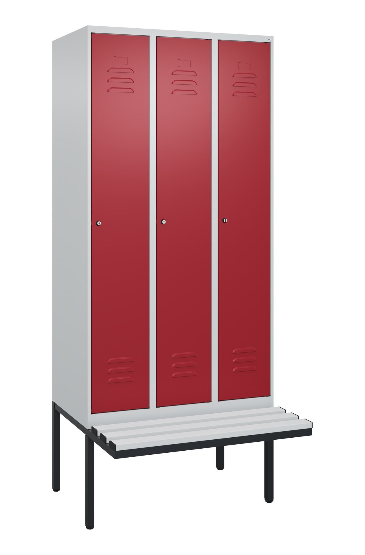 C+P Spind Classic PLUS, Bank, 3 Abteile, 2120x900x815mm, 7035/3003 Produktbild img2 L