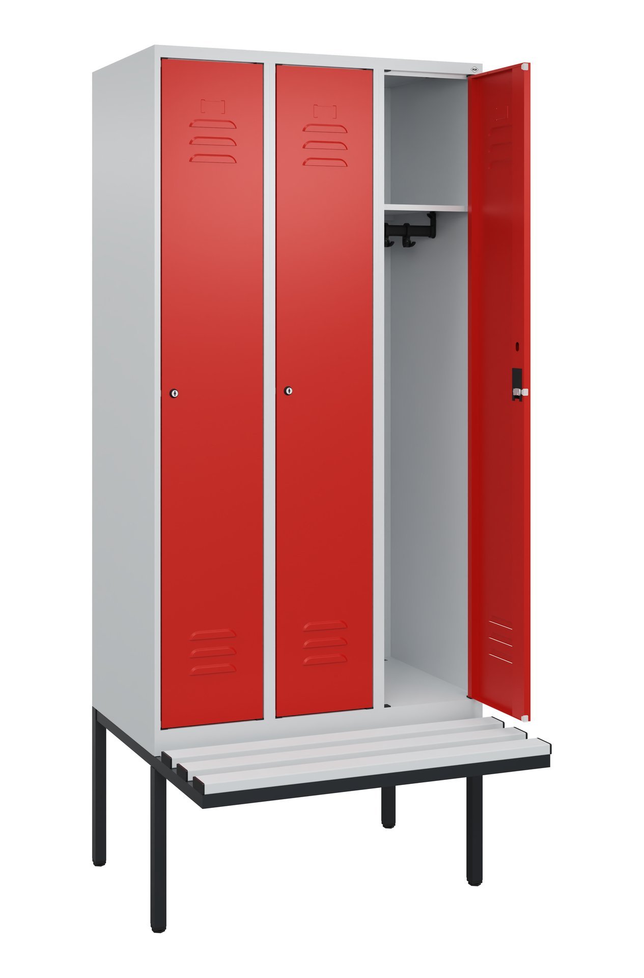 C+P Spind Classic PLUS, Bank, 3 Abteile, 2120x900x815mm, 7035/3020 Produktbild img1 L