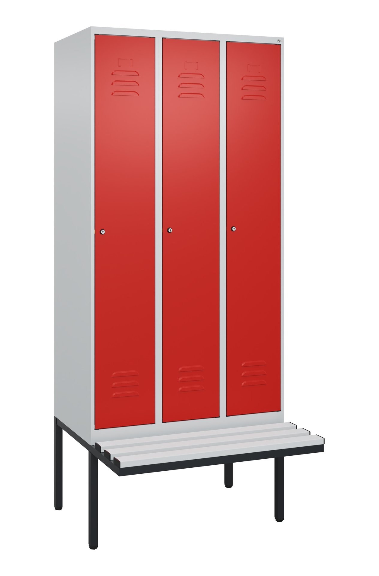C+P Spind Classic PLUS, Bank, 3 Abteile, 2120x900x815mm, 7035/3020 Produktbild img2 L