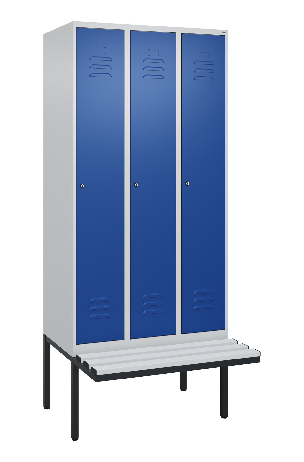 C+P Spind Classic PLUS, Bank, 3 Abteile, 2120x900x815mm, 7035/5010 Produktbild img2 L