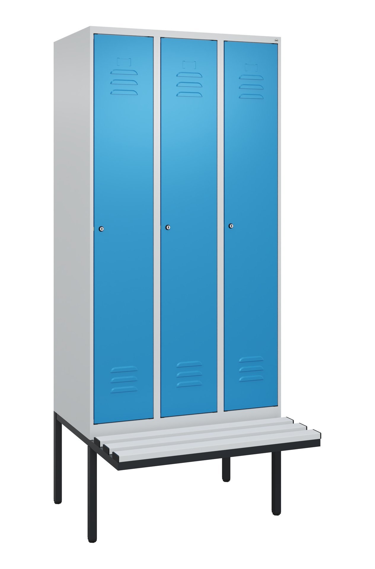 C+P Spind Classic PLUS, Bank, 3 Abteile, 2120x900x815mm, 7035/5012 Produktbild img2 L