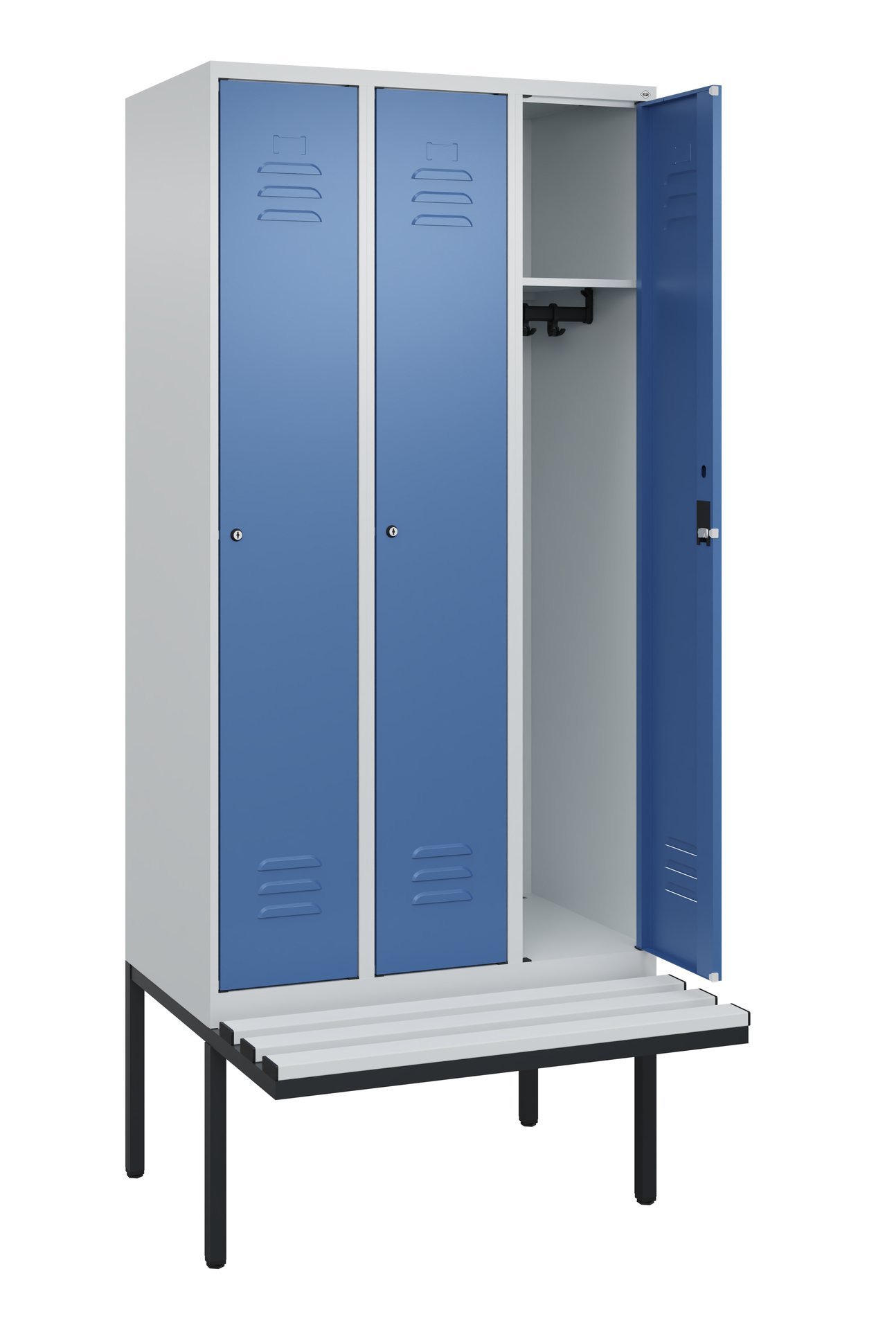 C+P Spind Classic PLUS, Bank, 3 Abteile, 2120x900x815mm, 7035/5023 Produktbild img1 L