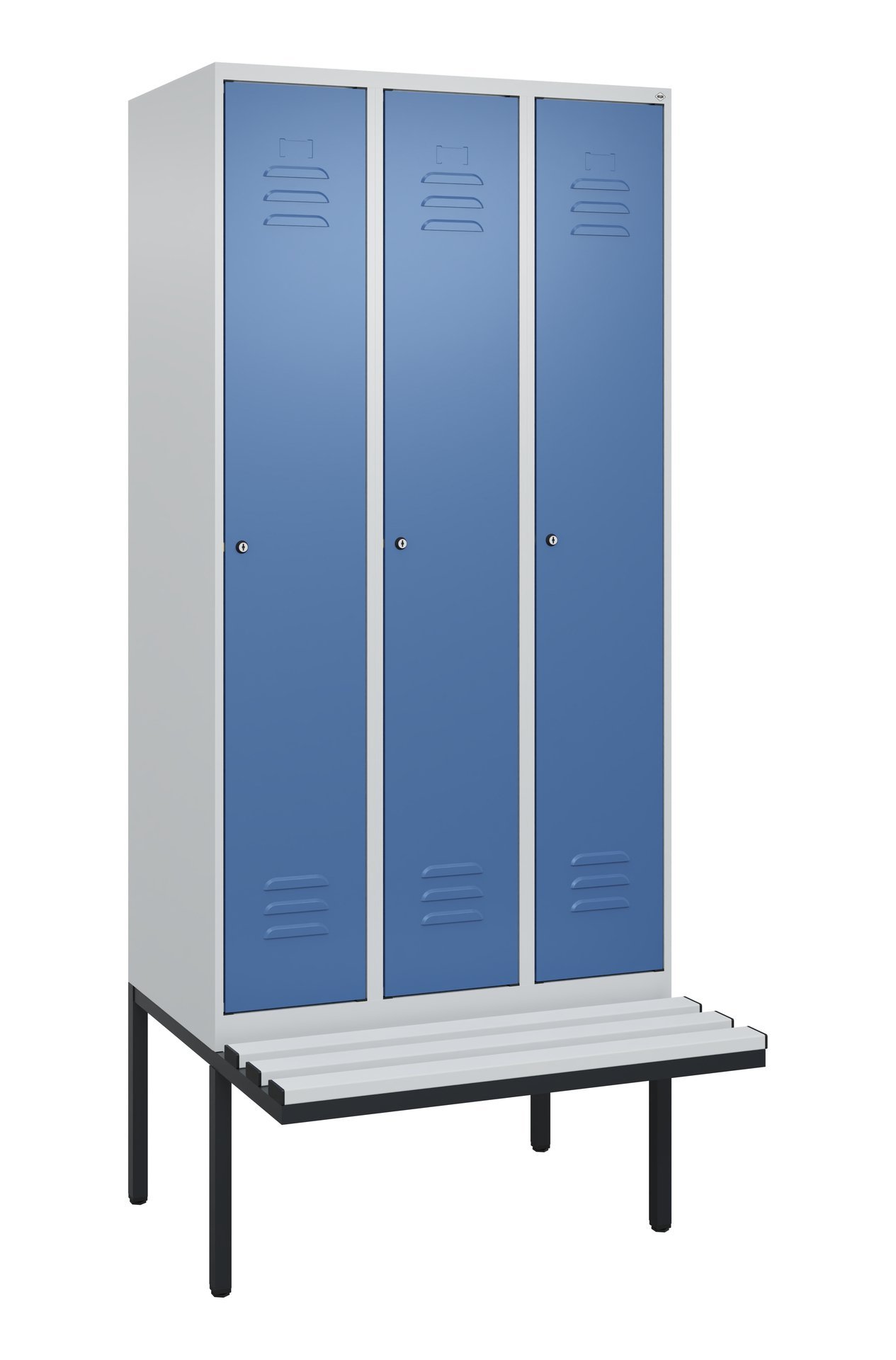 C+P Spind Classic PLUS, Bank, 3 Abteile, 2120x900x815mm, 7035/5023 Produktbild img2 L