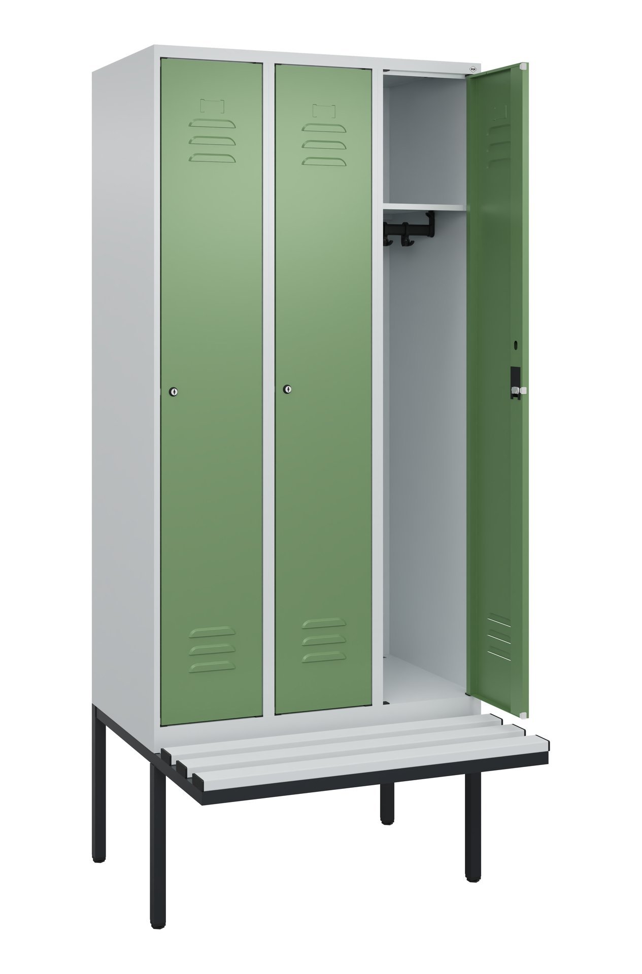 C+P Spind Classic PLUS, Bank, 3 Abteile, 2120x900x815mm, 7035/6011 Produktbild img1 L