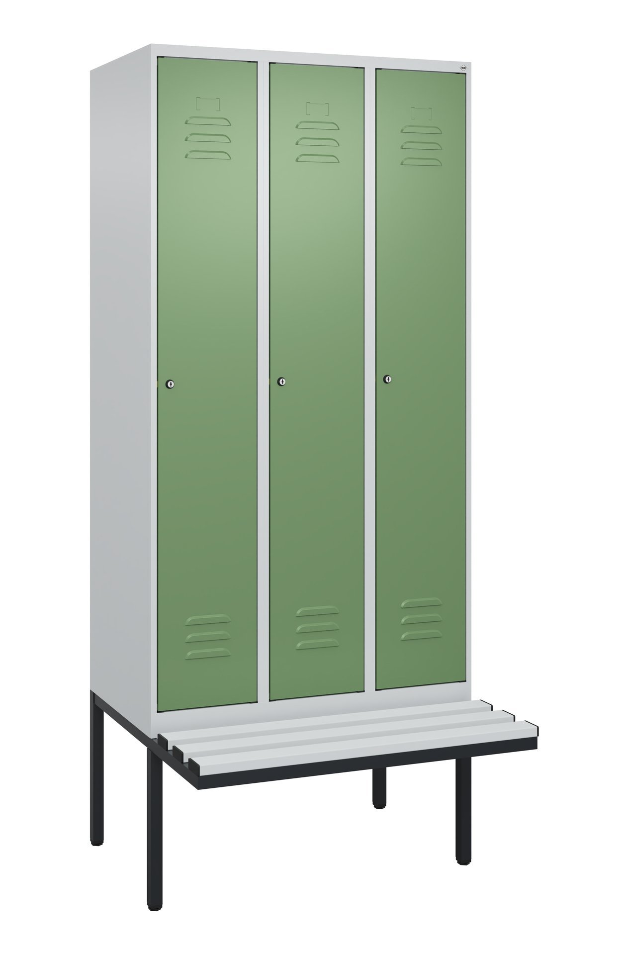 C+P Spind Classic PLUS, Bank, 3 Abteile, 2120x900x815mm, 7035/6011 Produktbild img2 L