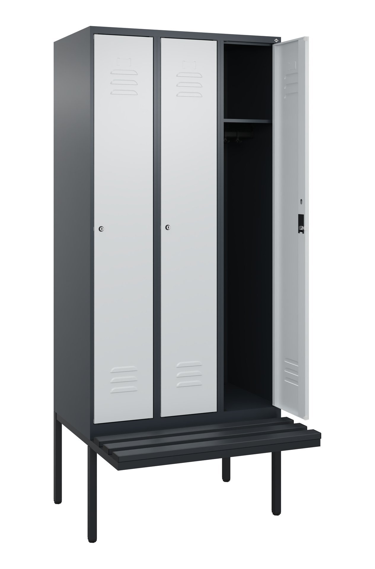 C+P Spind Classic PLUS, Bank, 3 Abteile, 2120x900x815mm, 7016/7035 Produktbild img1 L