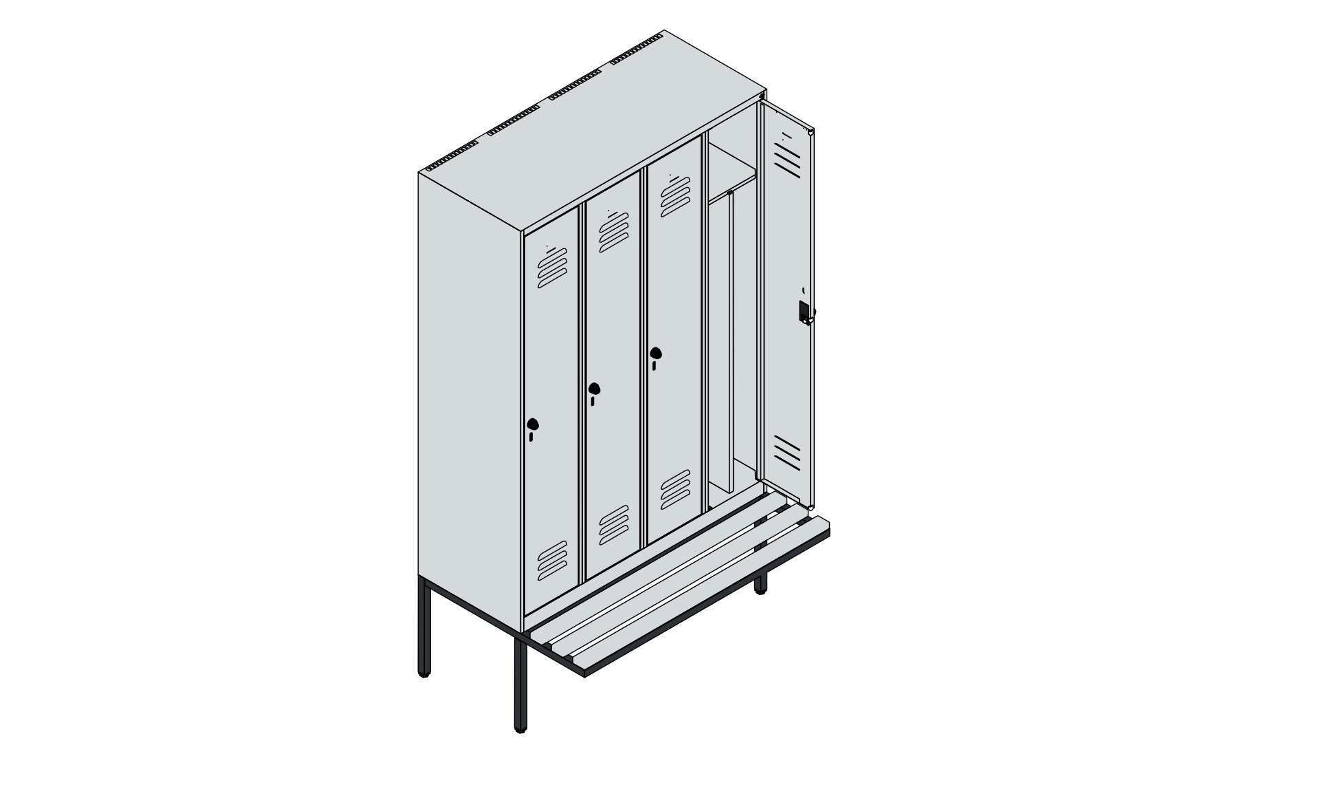 C+P Spind Classic PLUS, Bank, 4 Abteile, 2120x1200x815mm, 7016/7016 Produktbild img5 L