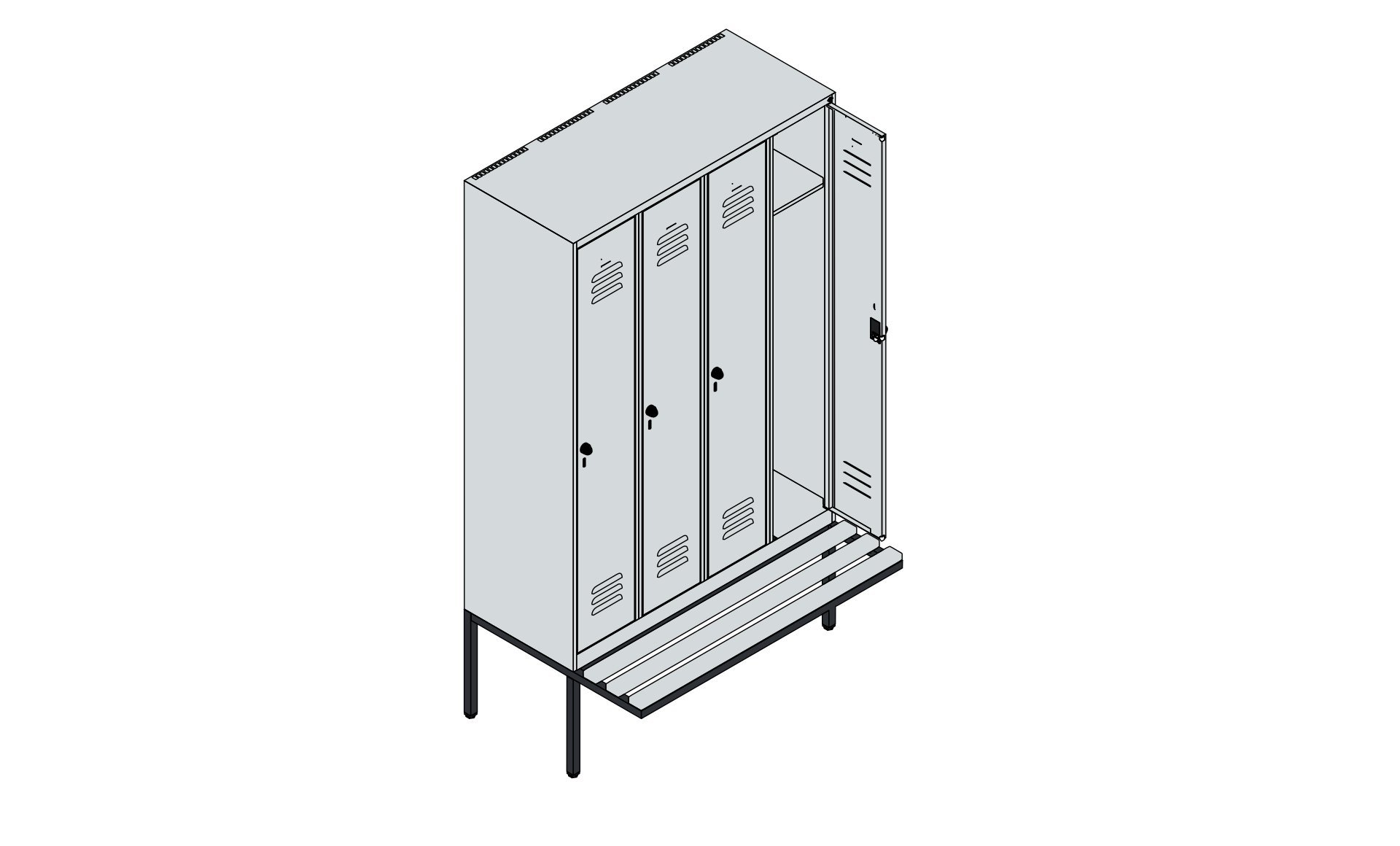C+P Spind Classic PLUS, Bank, 4 Abteile, 2120x1200x815mm, 7035/7035 Produktbild img5 L