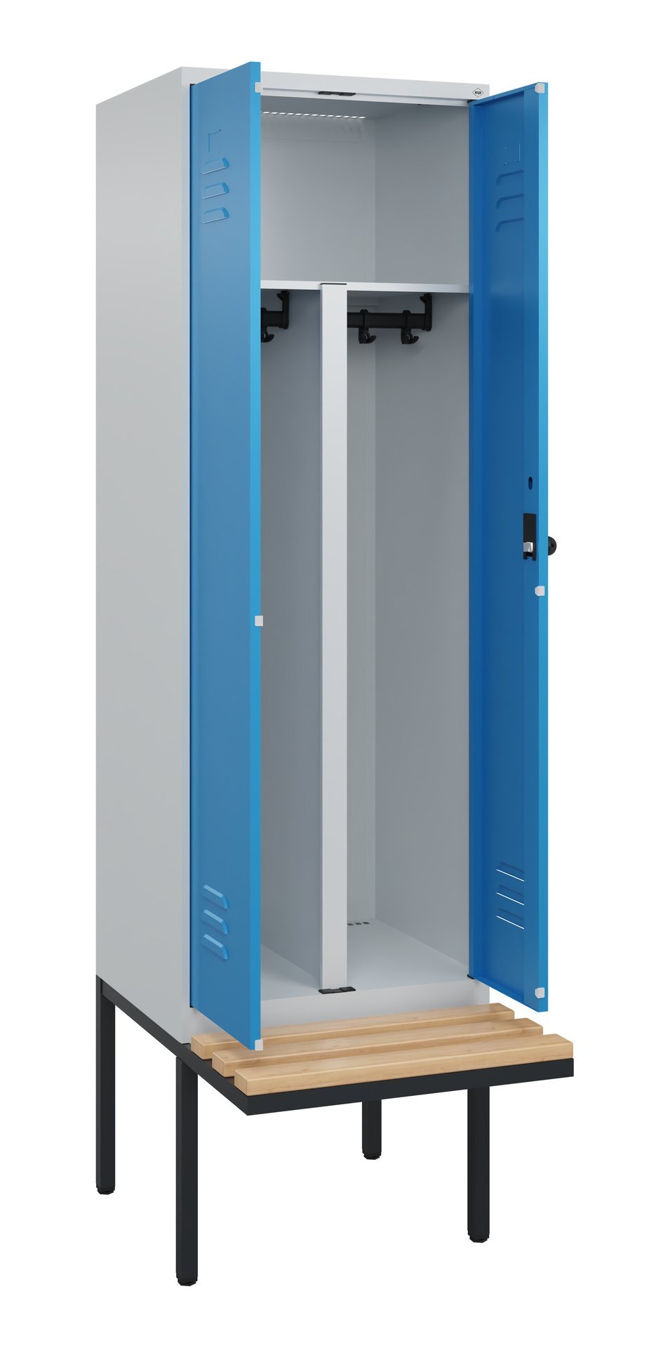 C+P PSA Doppel-Spind Classic PLUS, Bank, 2 Abteile, 2120x600x815mm, 7035/5012 Produktbild img1 L