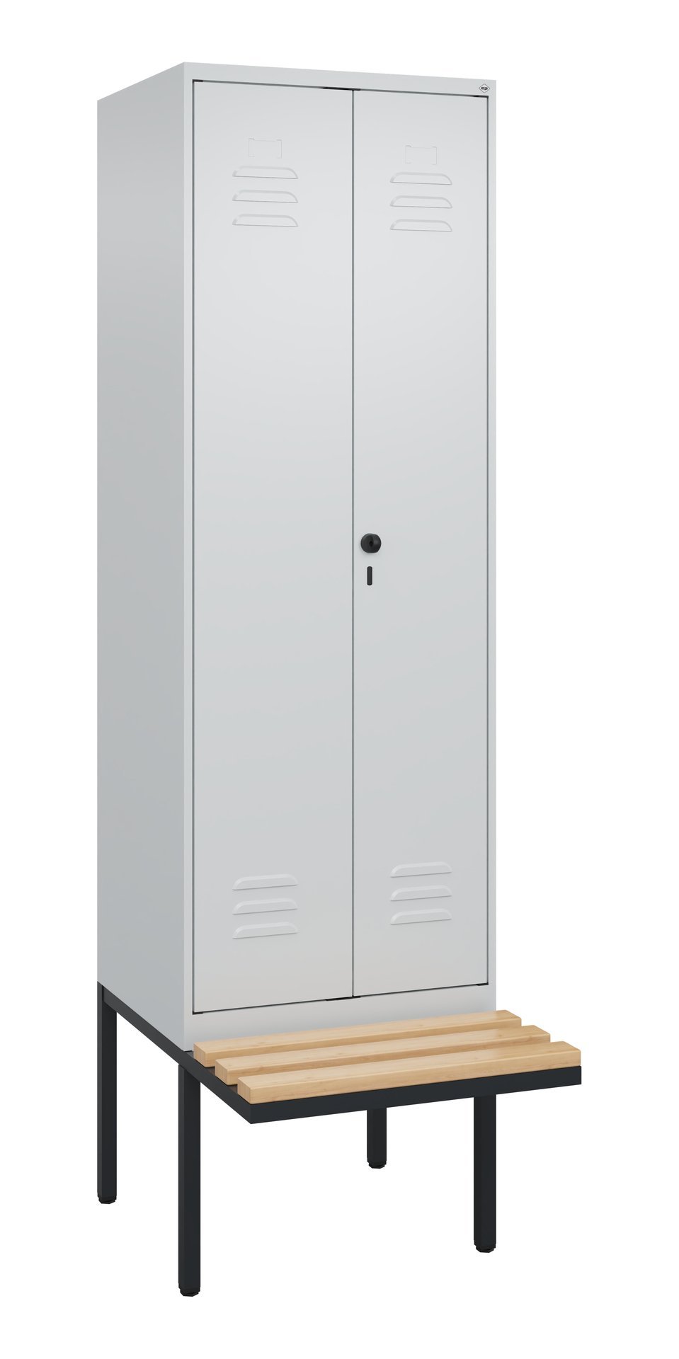 C+P Schwarz-Weiß-Spind Classic PLUS, Bank, 2 Abteile, 2120x600x815mm, 7035/7035 Produktbild img2 L