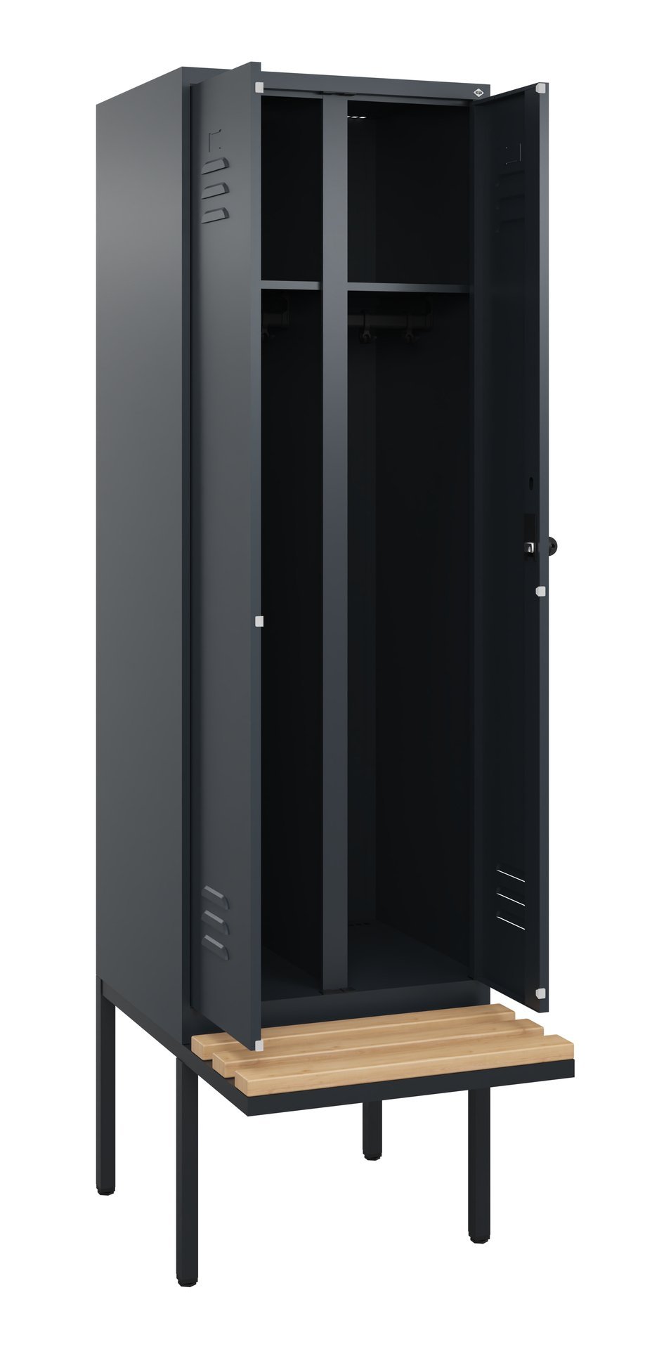 C+P Schwarz-Weiß-Spind Classic PLUS, Bank, 2 Abteile, 2120x600x815mm, 7016/7016 Produktbild img1 L