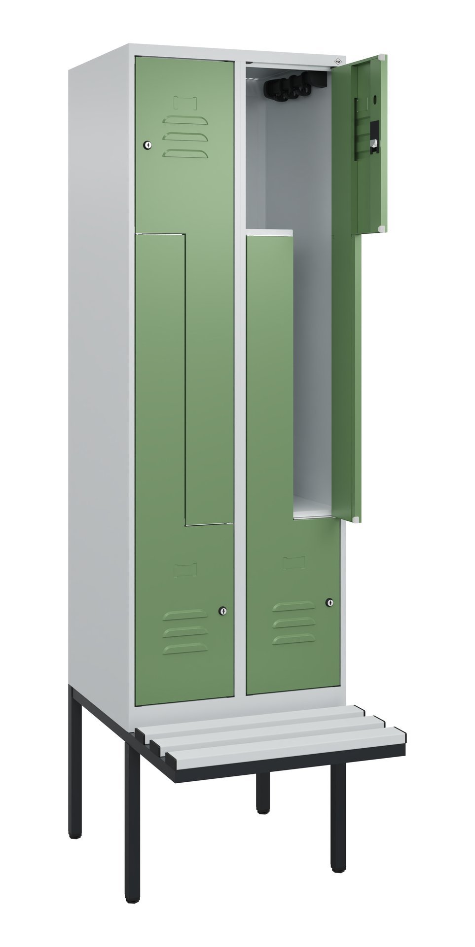 C+P Z-Spind Classic PLUS, Bank, 4 Abteile, 2120x600x815mm, 7035/6011 Produktbild img1 L