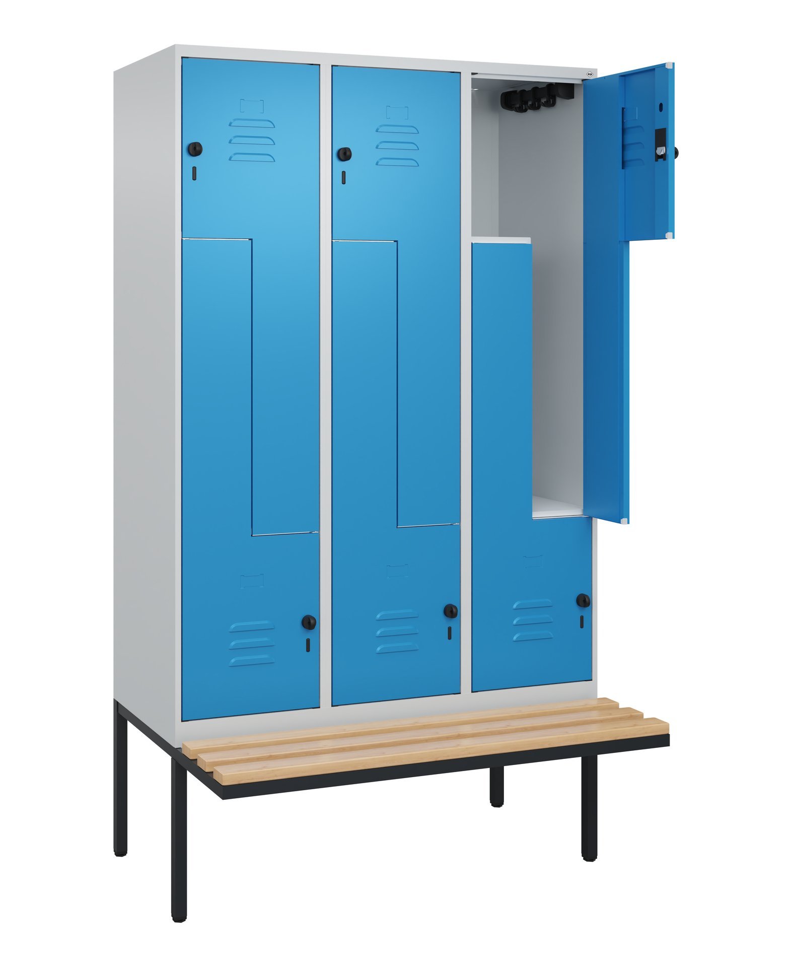 C+P Z-Spind Classic PLUS, Bank, 6 Abteile, 2120x1200x815mm, 7035/5012 Produktbild img1 L