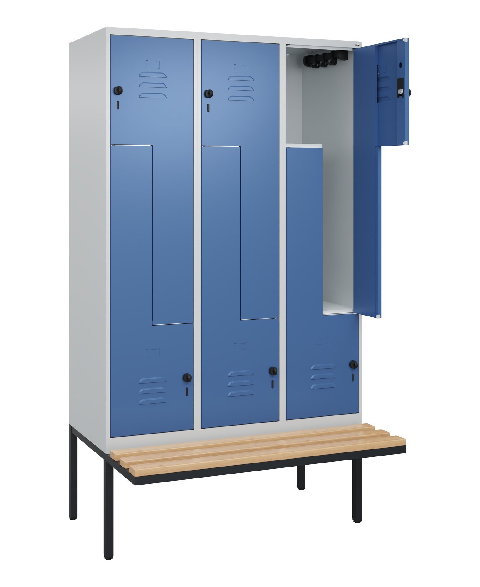 C+P Z-Spind Classic PLUS, Bank, 6 Abteile, 2120x1200x815mm, 7035/5023 Produktbild img1 L