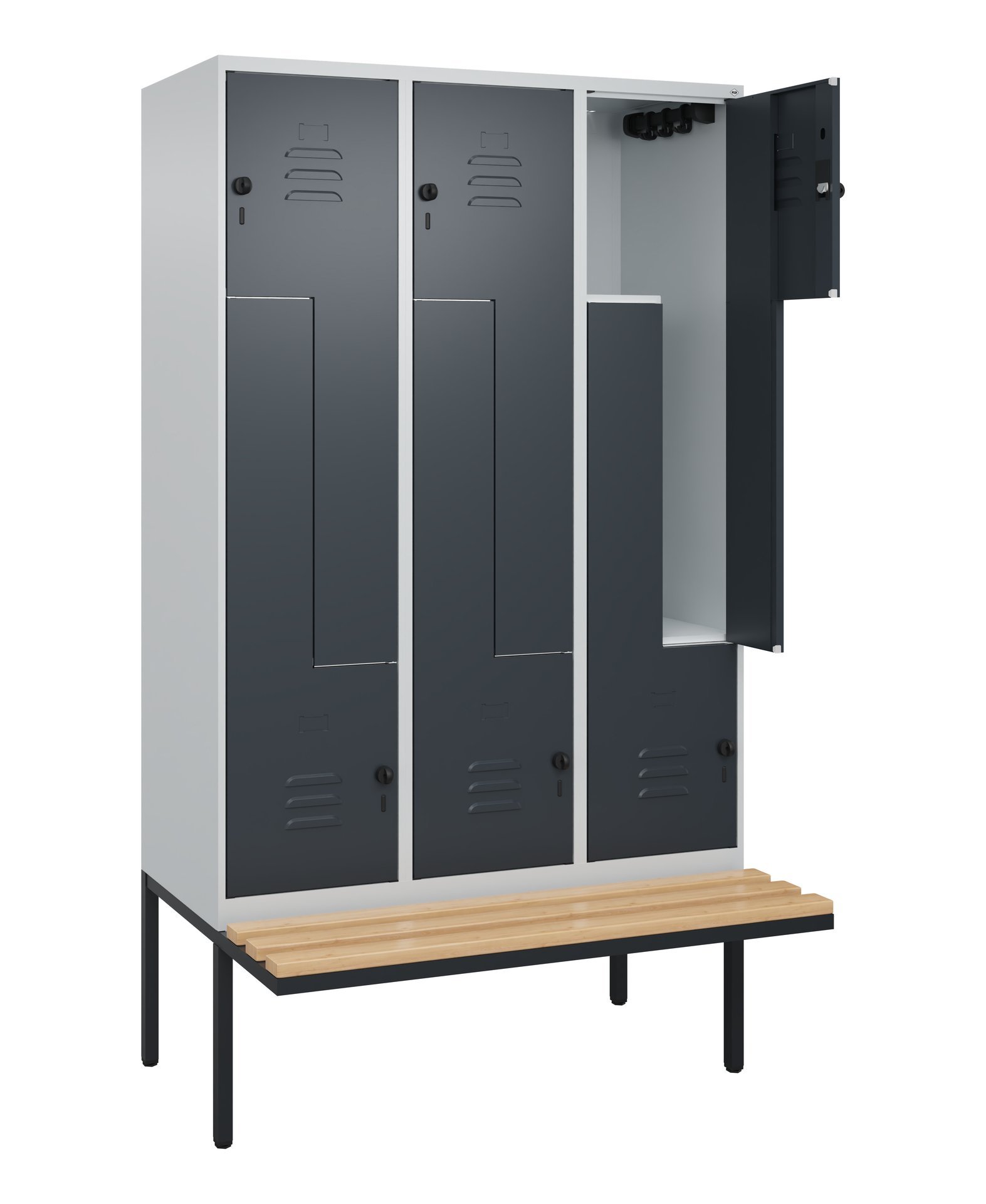 C+P Z-Spind Classic PLUS, Bank, 6 Abteile, 2120x1200x815mm, 7035/7016 Produktbild img1 L