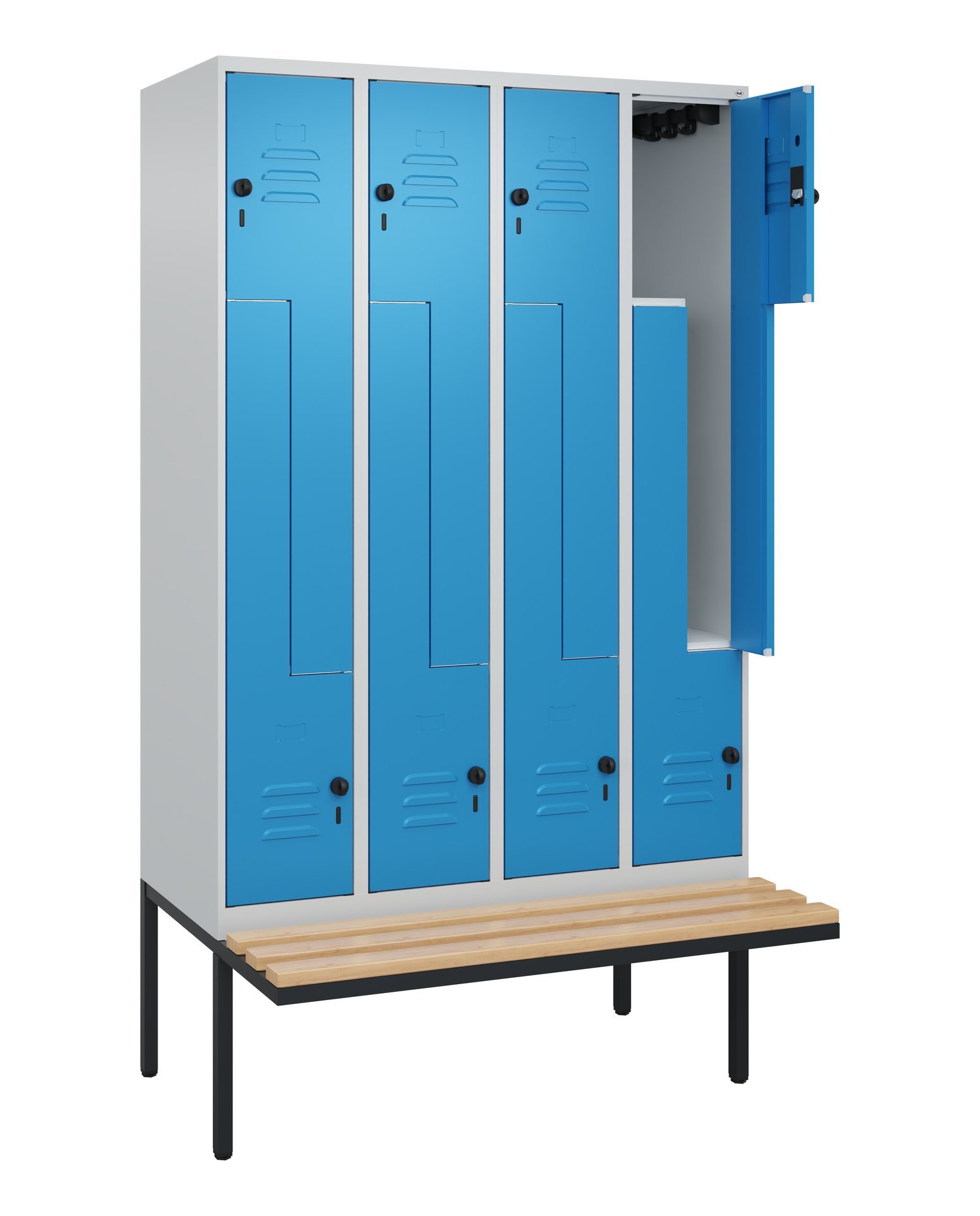 C+P Z-Spind Classic PLUS, Bank, 8 Abteile, 2120x1200x815mm, 7035/5012 Produktbild img1 L