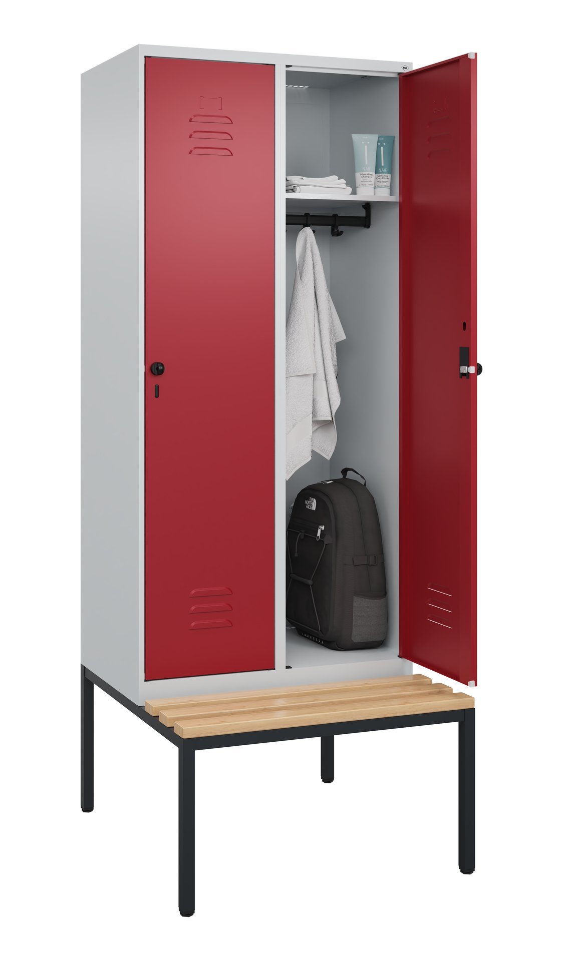 C+P Spind Classic PLUS, Bank, 2 Abteile, 2120x800x815mm, 7035/3003 Produktbild img1 L
