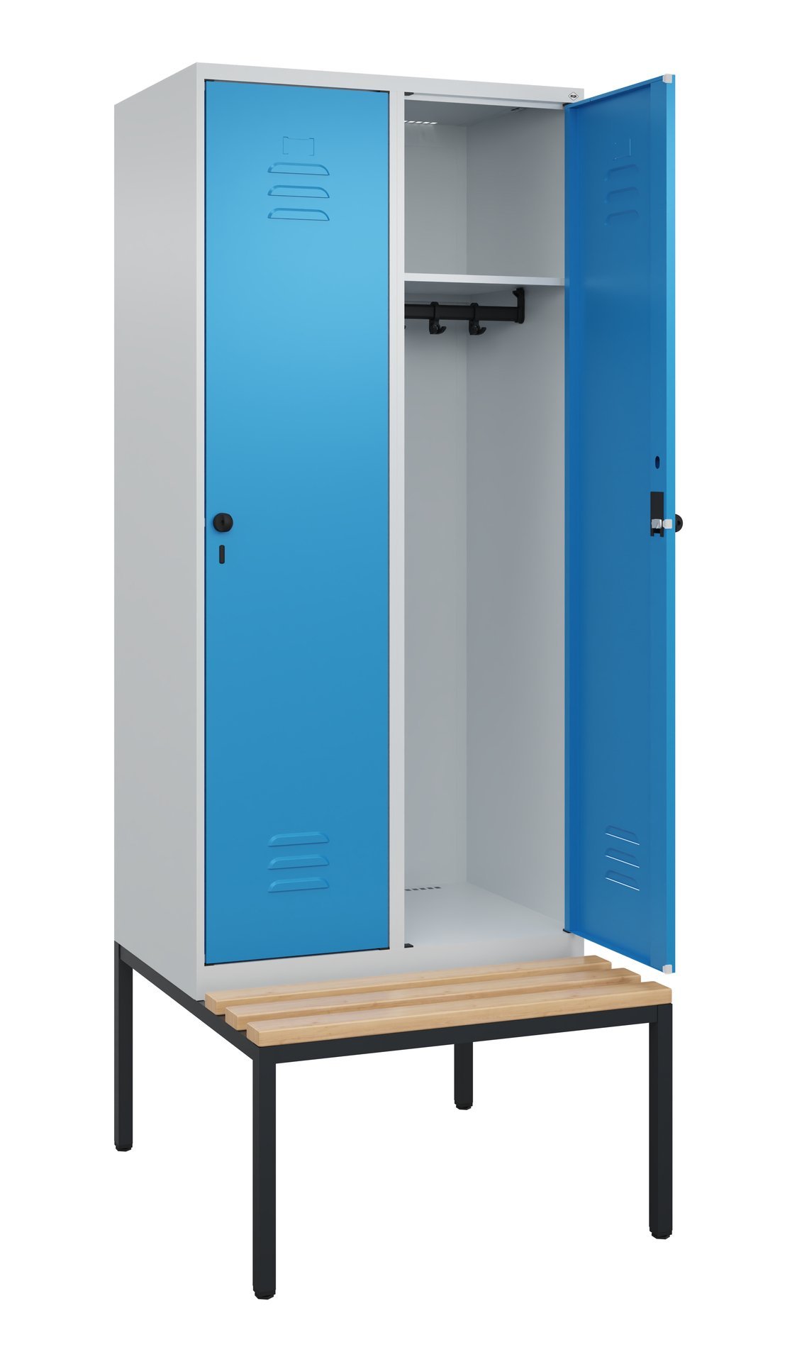 C+P Spind Classic PLUS, Bank, 2 Abteile, 2120x800x815mm, 7035/5012 Produktbild img2 L
