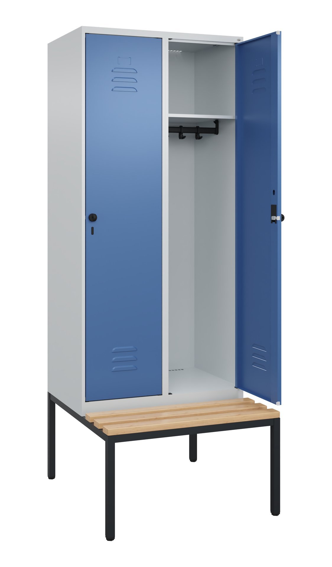 C+P Spind Classic PLUS, Bank, 2 Abteile, 2120x800x815mm, 7035/5023 Produktbild img2 L