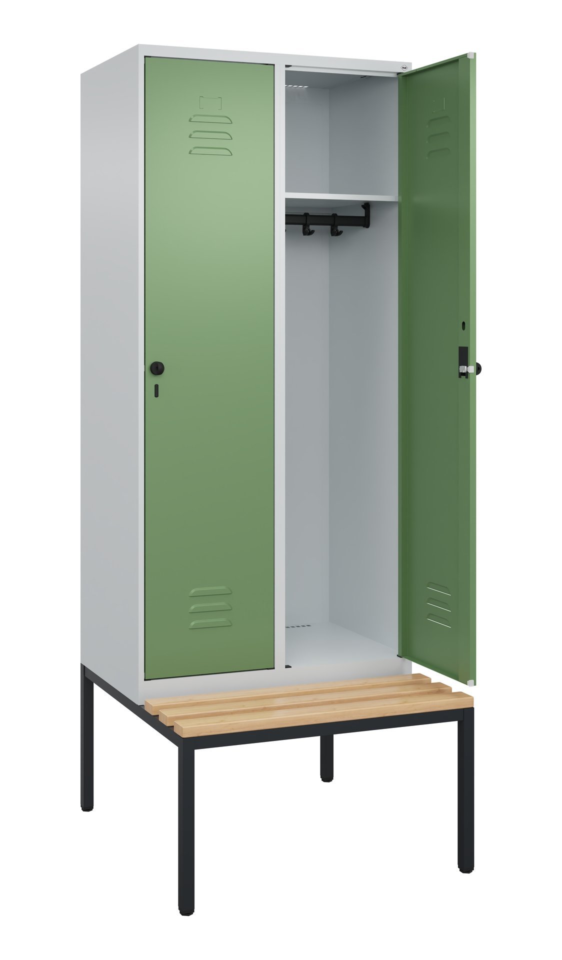 C+P Spind Classic PLUS, Bank, 2 Abteile, 2120x800x815mm, 7035/6011 Produktbild img1 L