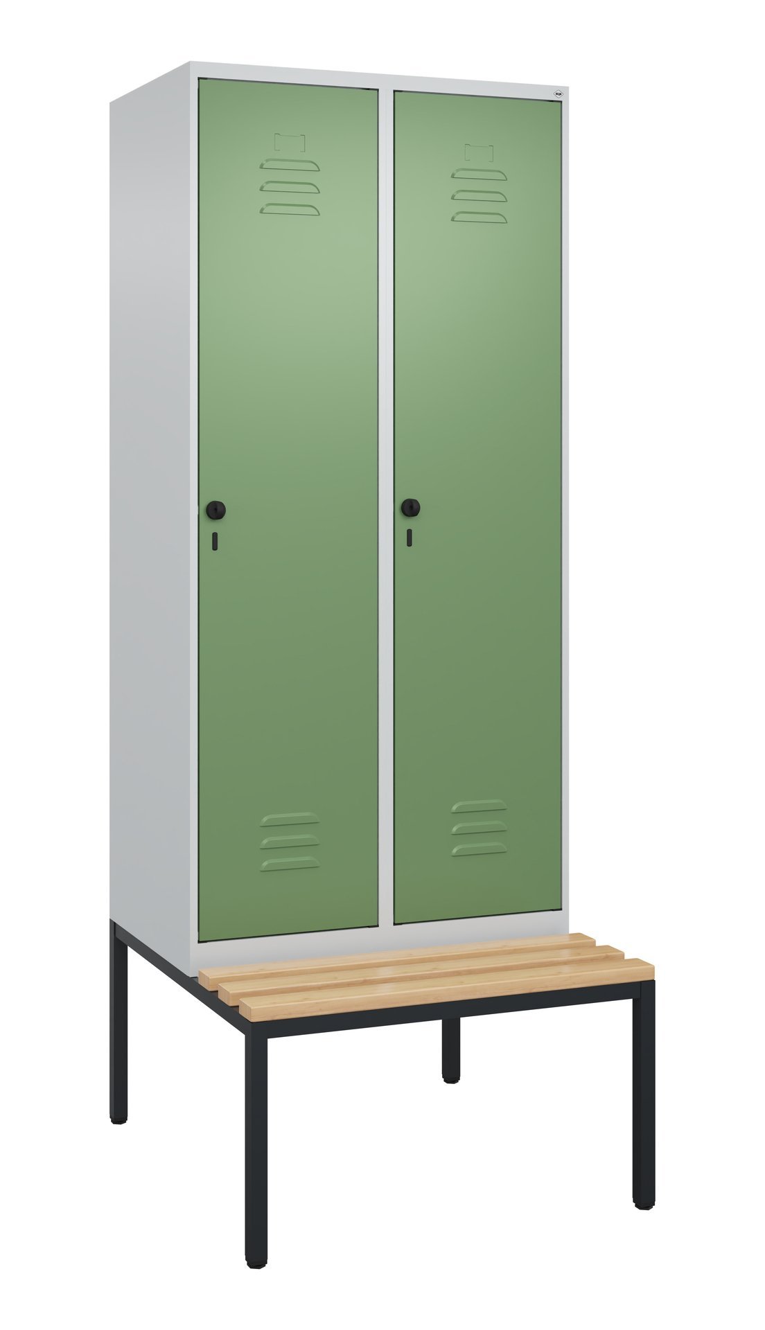 C+P Spind Classic PLUS, Bank, 2 Abteile, 2120x800x815mm, 7035/6011 Produktbild img2 L