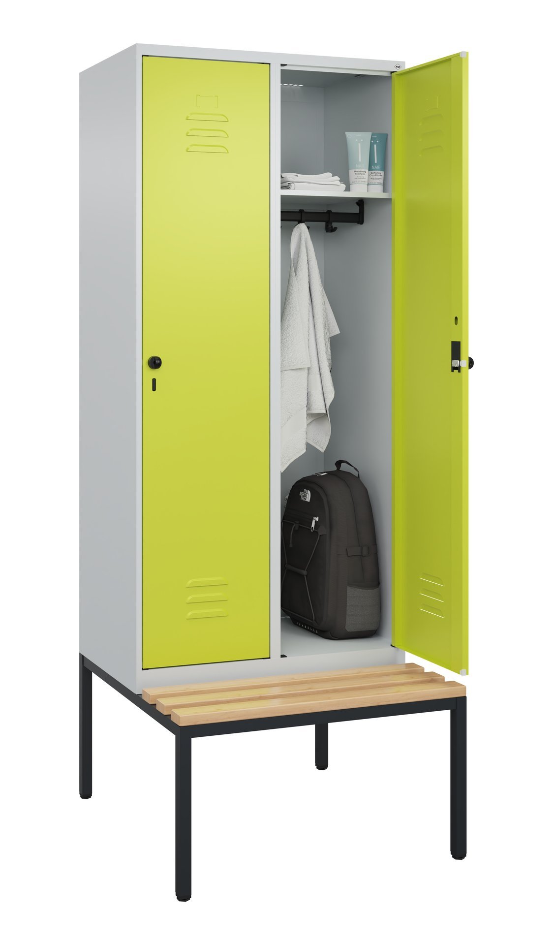 C+P Spind Classic PLUS, Bank, 2 Abteile, 2120x800x815mm, 7035/0024 Produktbild img1 L