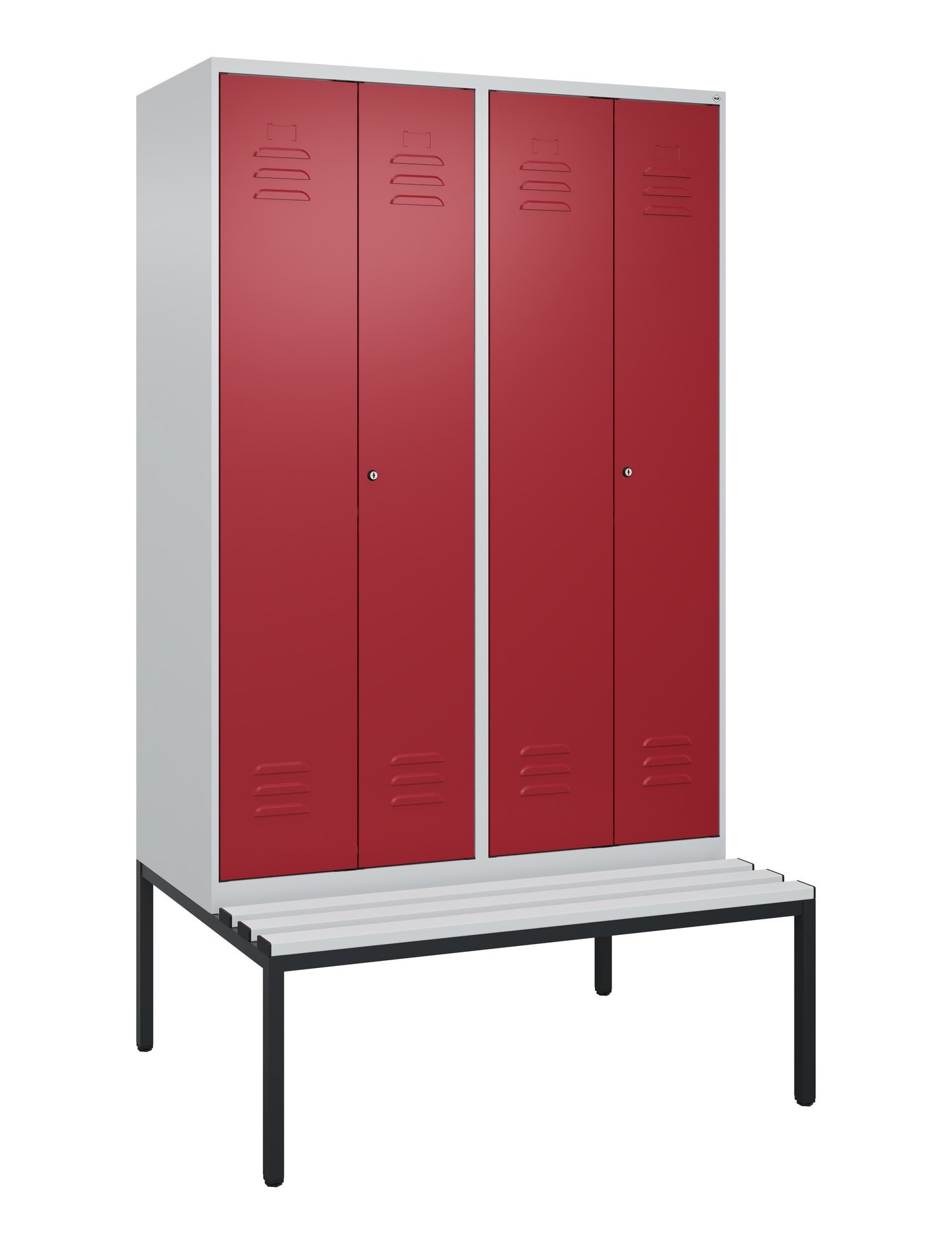 C+P Schwarz-Weiß-Spind Classic PLUS, Bank, 4 Abteile, 2120x1200x815mm, 7035/3003 Produktbild img2 L