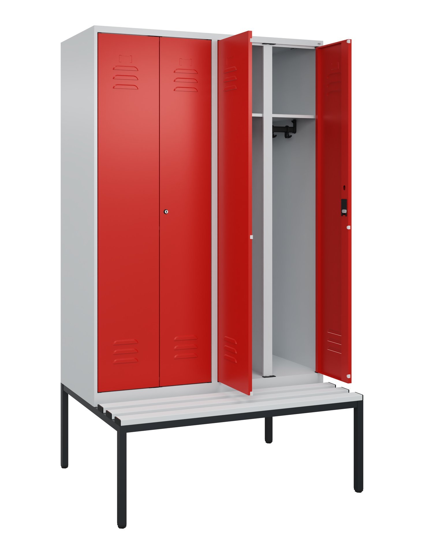 C+P Schwarz-Weiß-Spind Classic PLUS, Bank, 4 Abteile, 2120x1200x815mm, 7035/3020 Produktbild img1 L