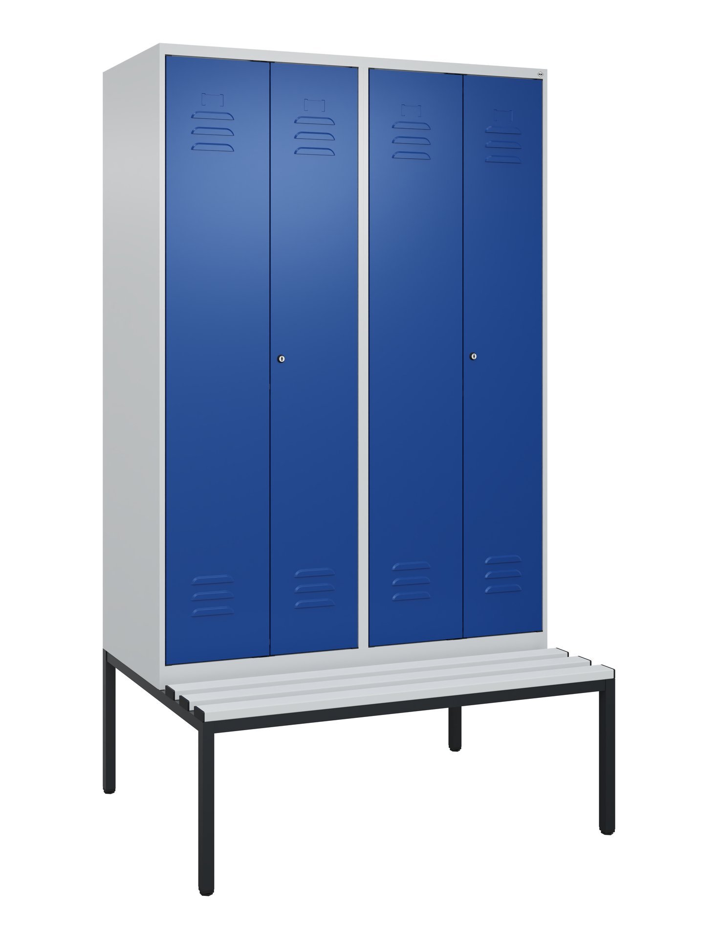 C+P Schwarz-Weiß-Spind Classic PLUS, Bank, 4 Abteile, 2120x1200x815mm, 7035/5010 Produktbild img2 L